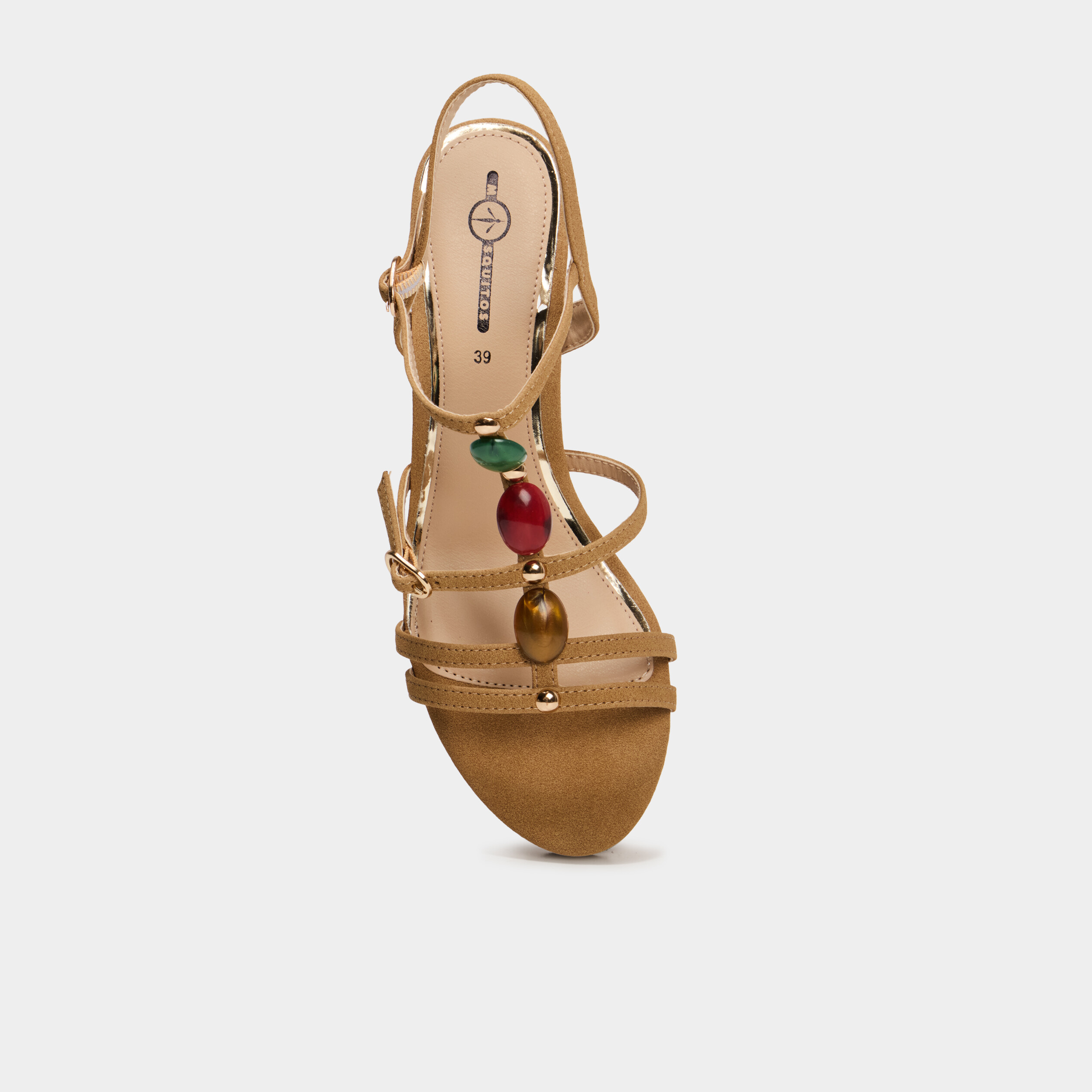 Sandales &agrave; talons su&eacute;dine et bijoux sable femme