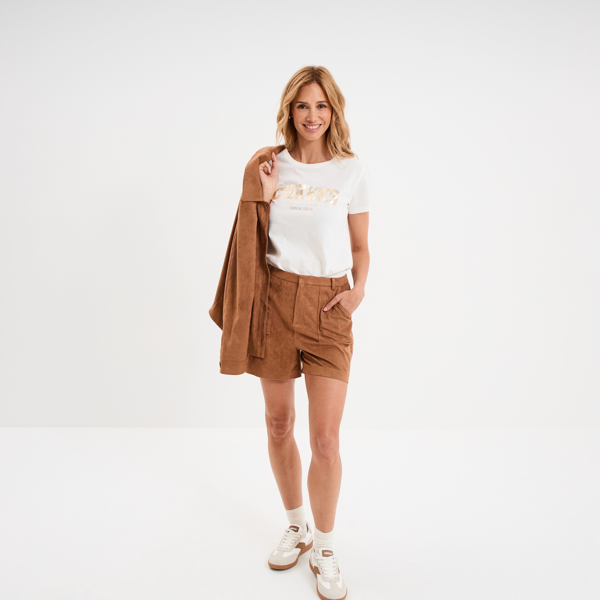 t shirt col rond manches courtes creeks blanc femme T-shirt col rond manches courtes Creeks blanc femme