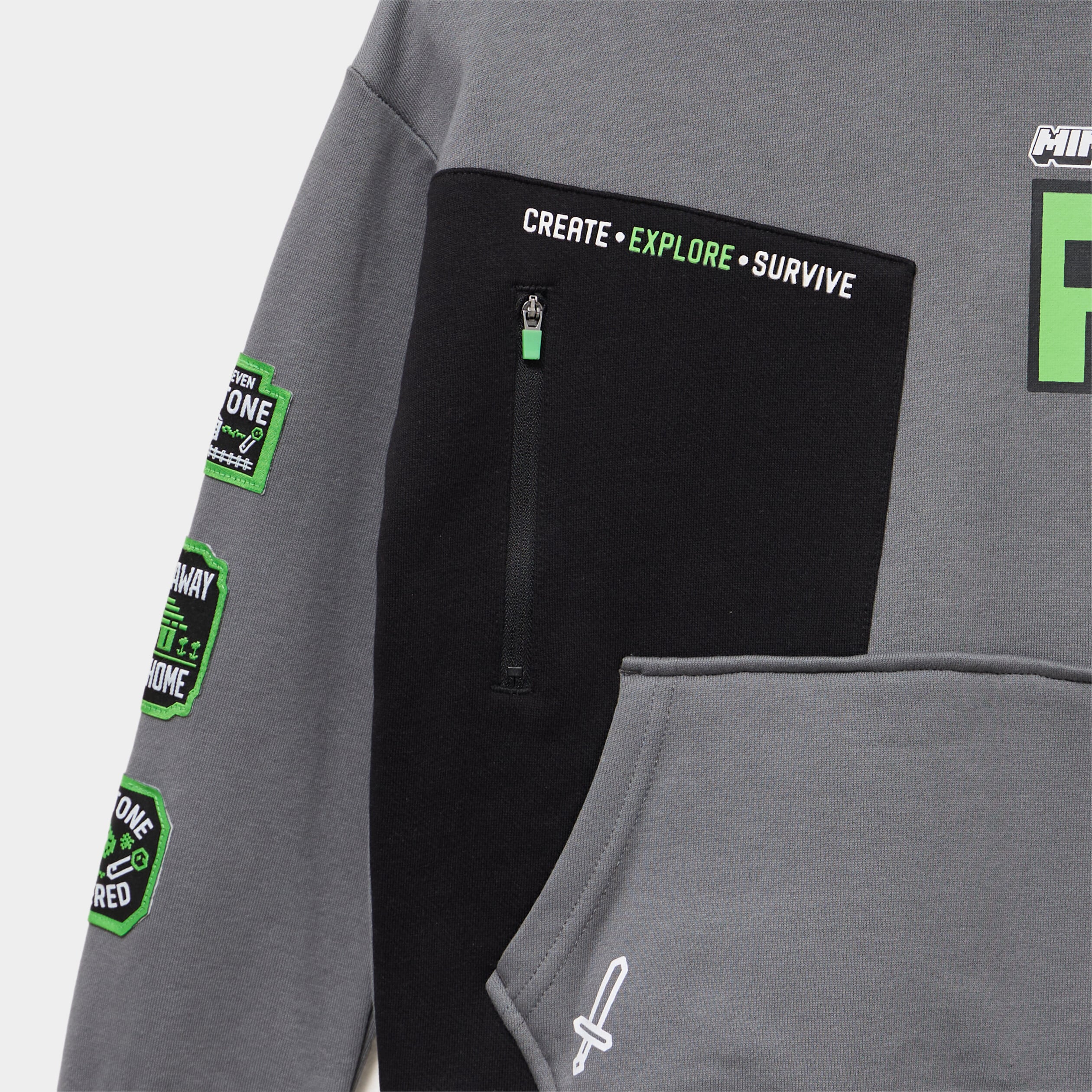 Sweat hoodie 1 poche &agrave; capuche Minecraft gris fonc&eacute; gar&ccedil;on