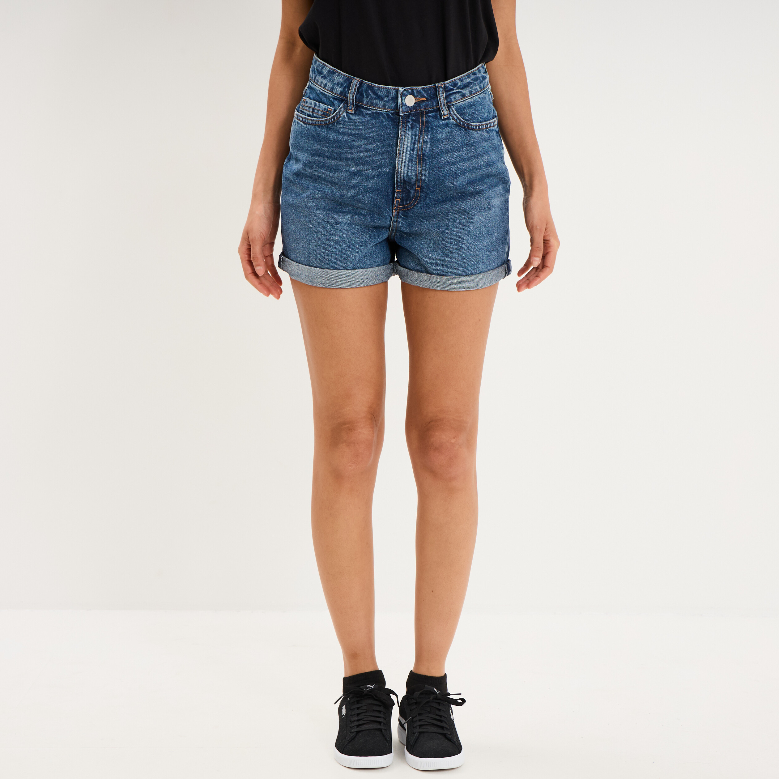 Short mom en jean 5 poches denim stone femme