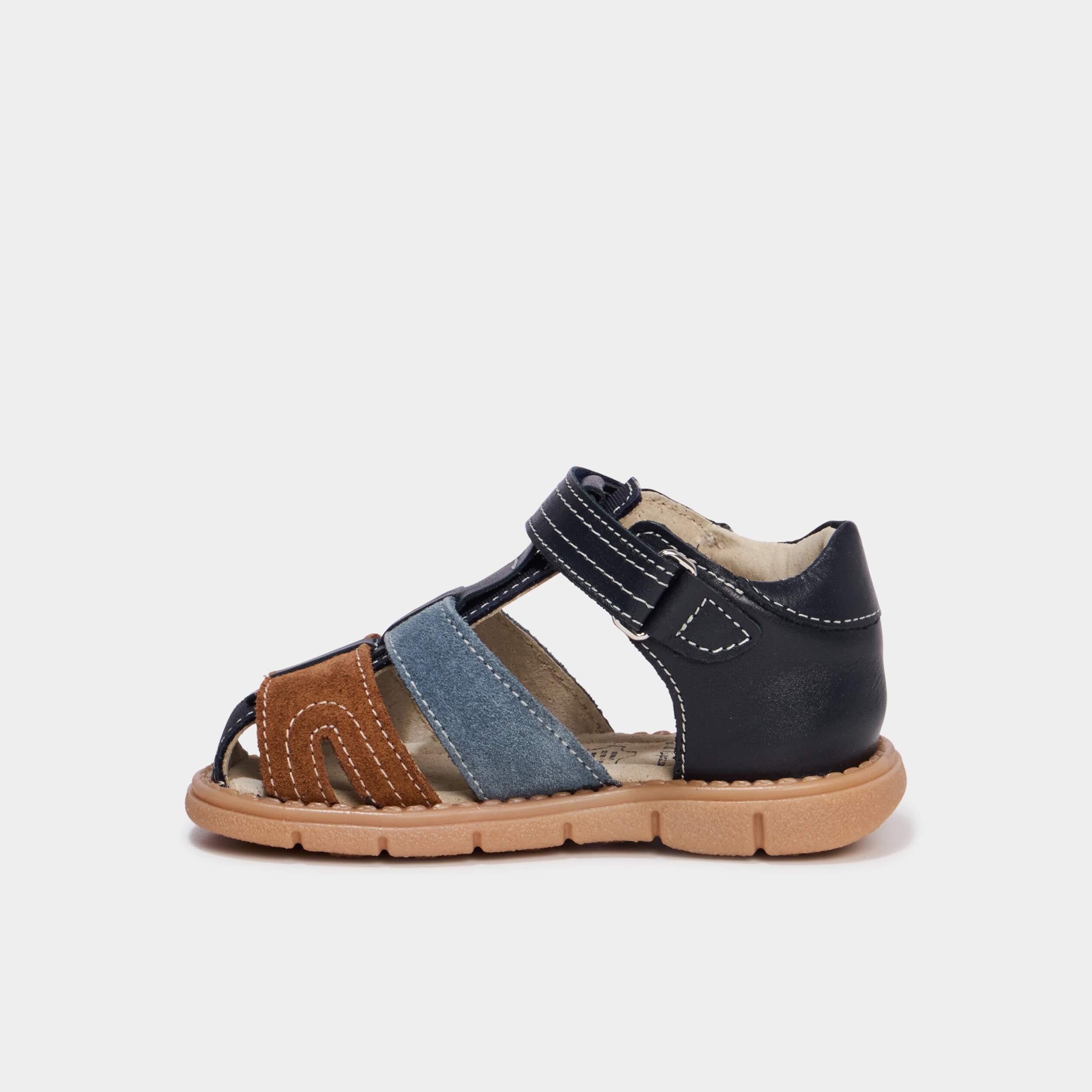 Sandales &agrave; scratchs en cuir bleu b&eacute;b&eacute; gar&ccedil;on