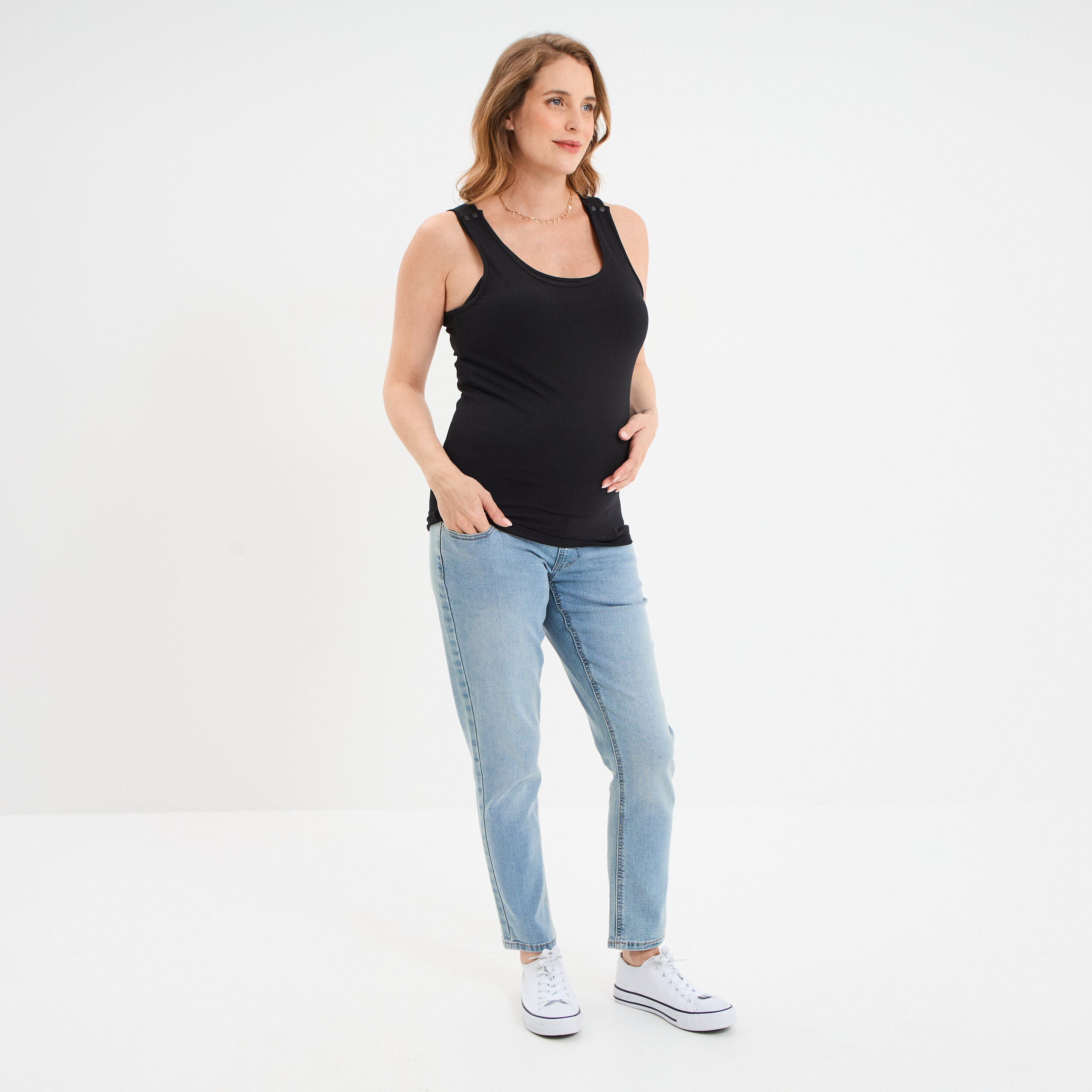D&eacute;bardeur allaitement col rond stretch noir femme maternit&eacute;