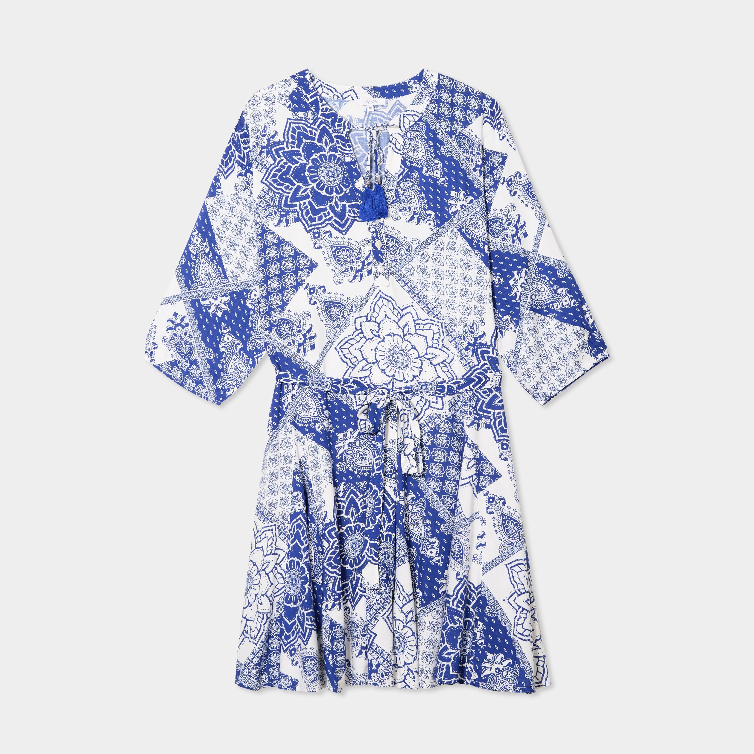 robe fluide evasee col tunisien bleu femmegt Robe fluide évasée col tunisien bleu femme grande taille