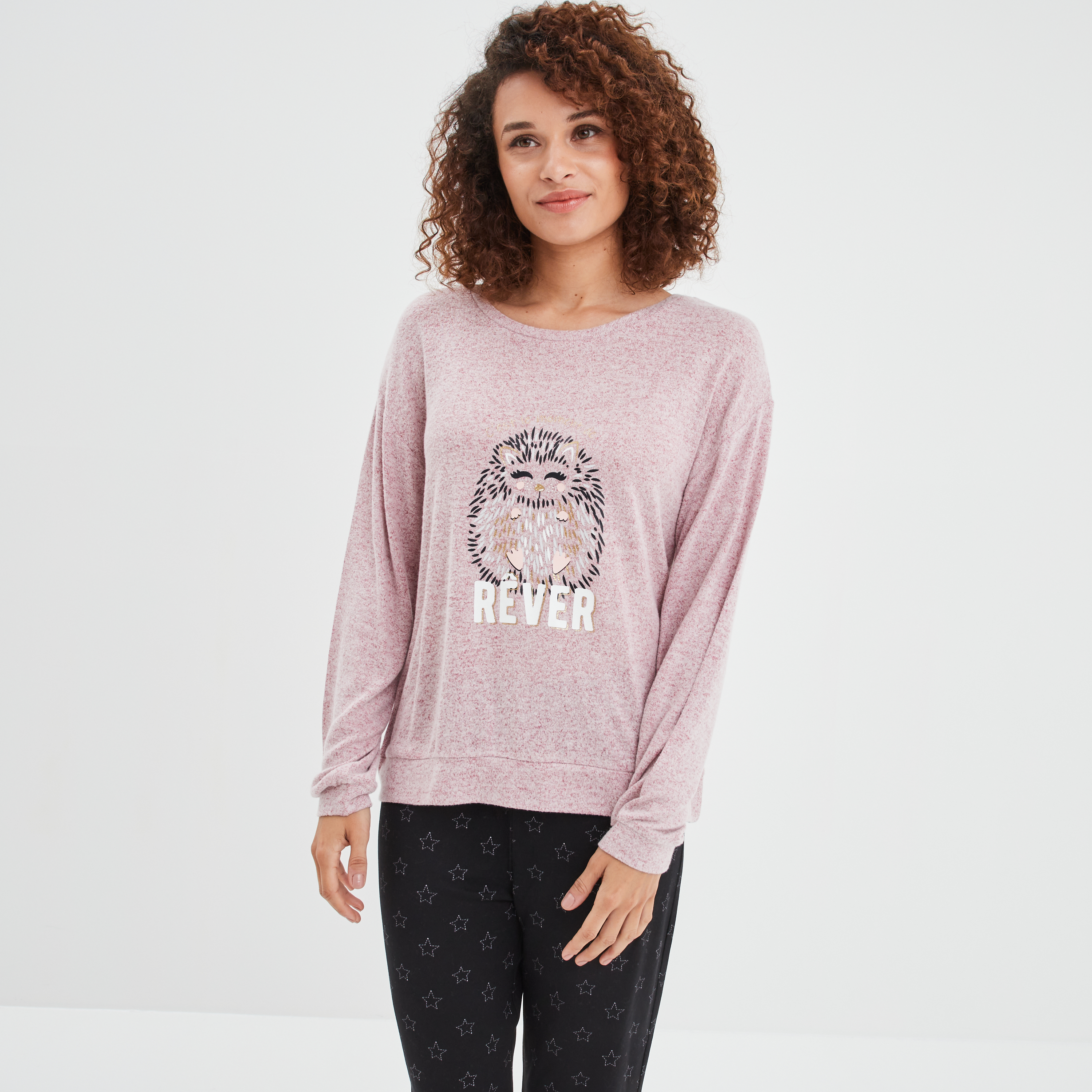 Ensemble pyjama 2 pièces rose framboise femme