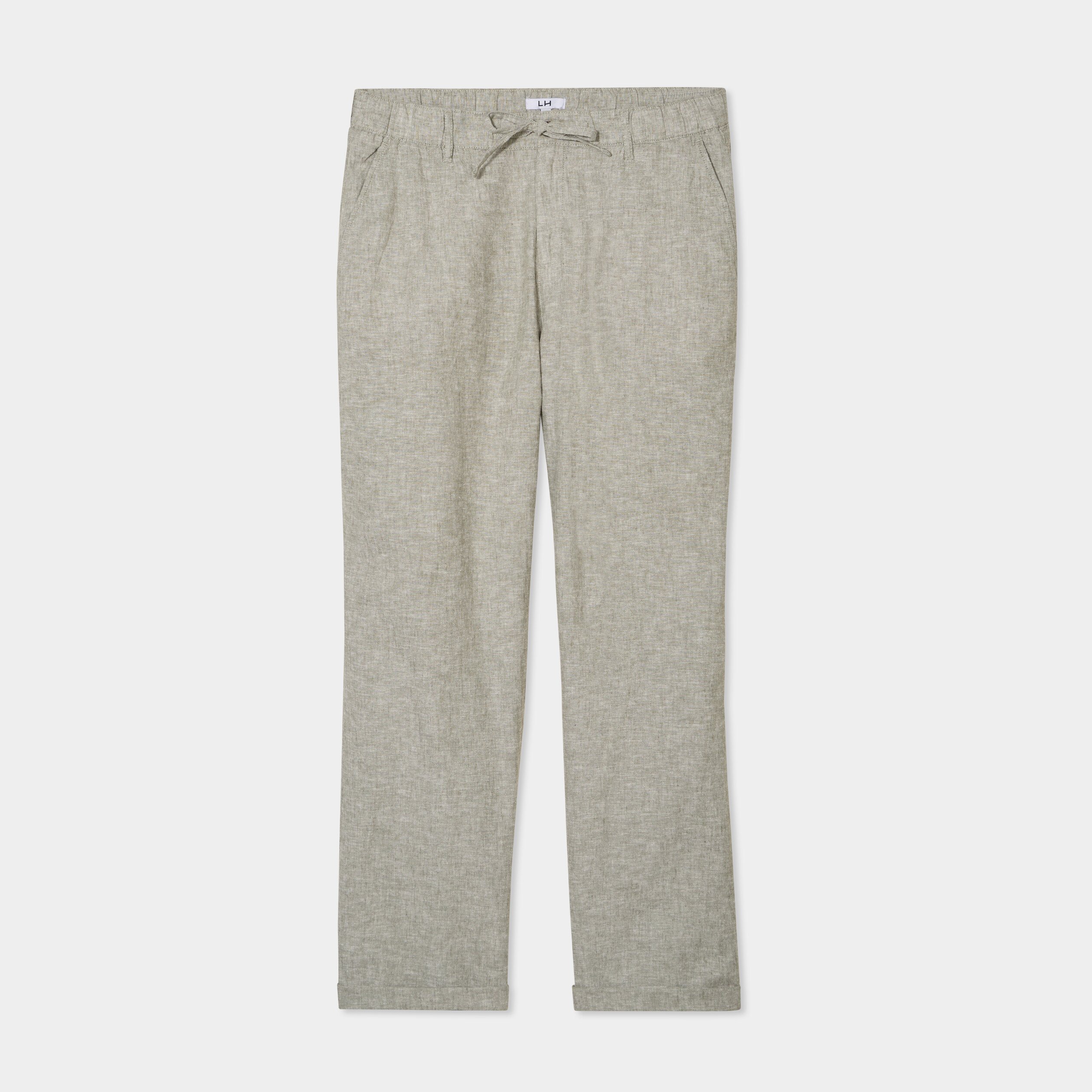 pantalon chino melange lin coton vert kaki homme Pantalon chino mélange lin coton vert kaki homme