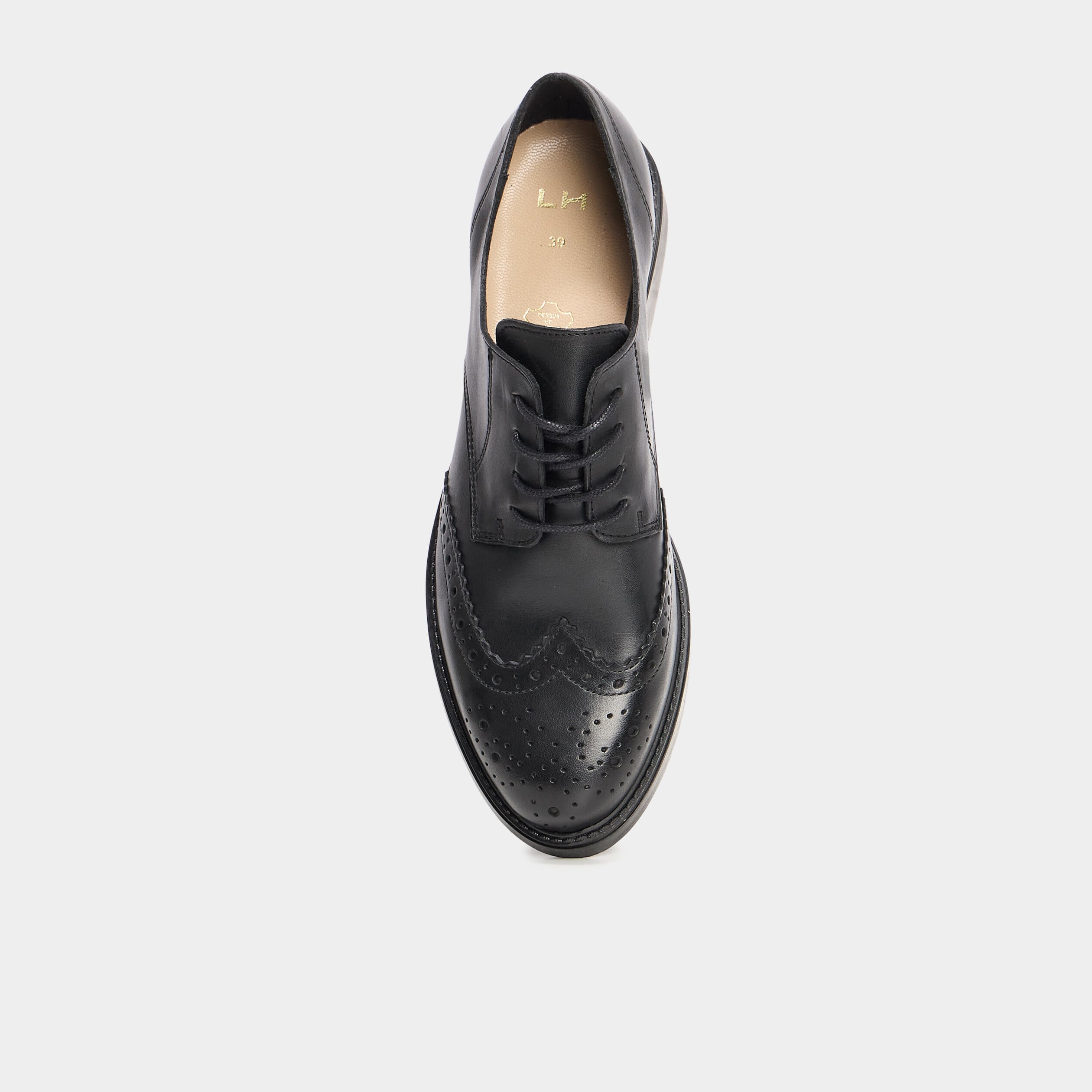 Derbies &agrave; lacets en cuir noir femme