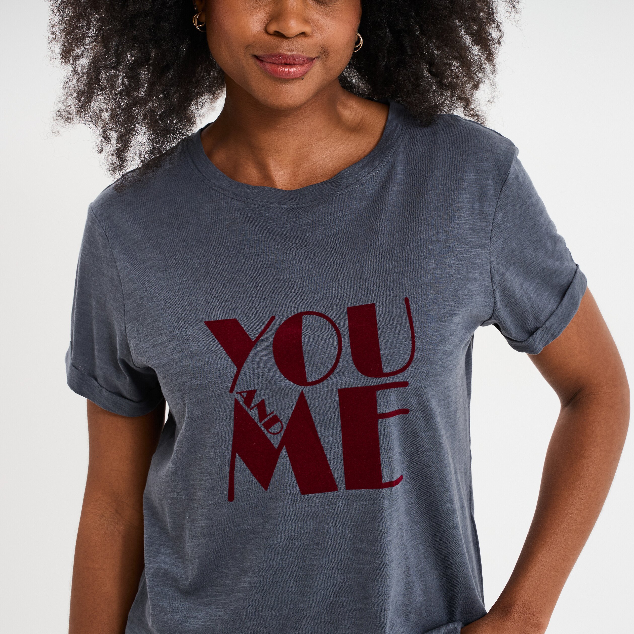 t shirt manches courtes coton bleu gris femme T-shirt manches courtes coton bleu gris femme