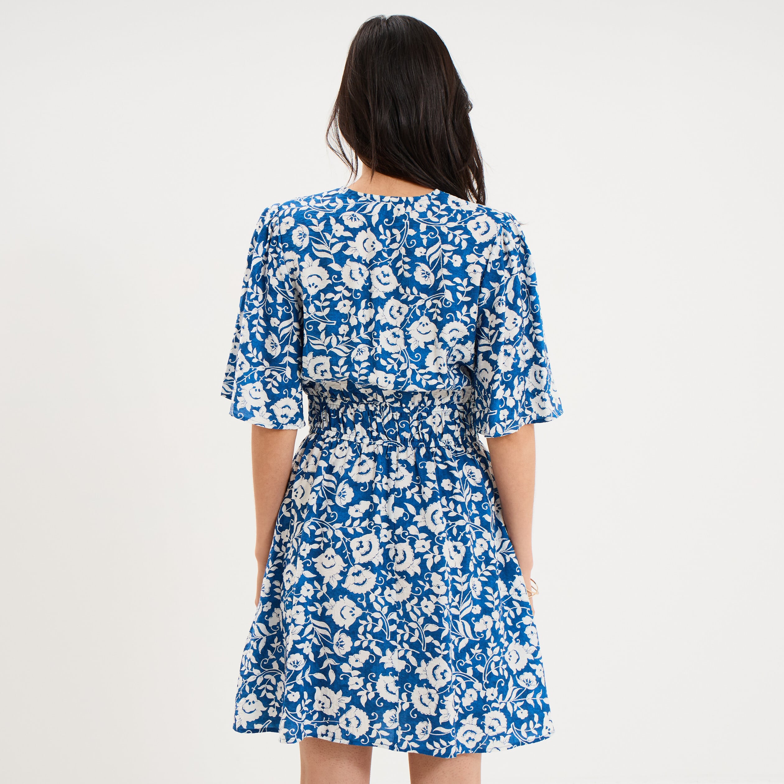 Robe courte taille &eacute;lastiqu&eacute;e bleu marine femme