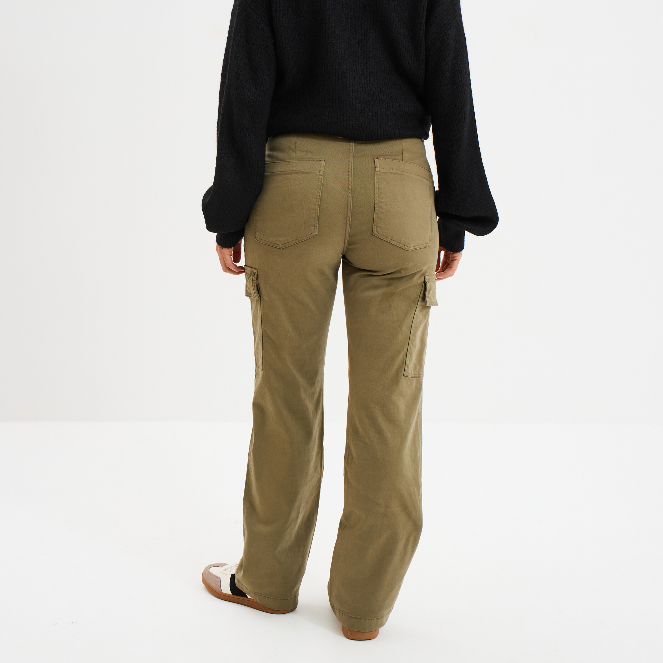 Pantalon cargo droit vert kaki femme