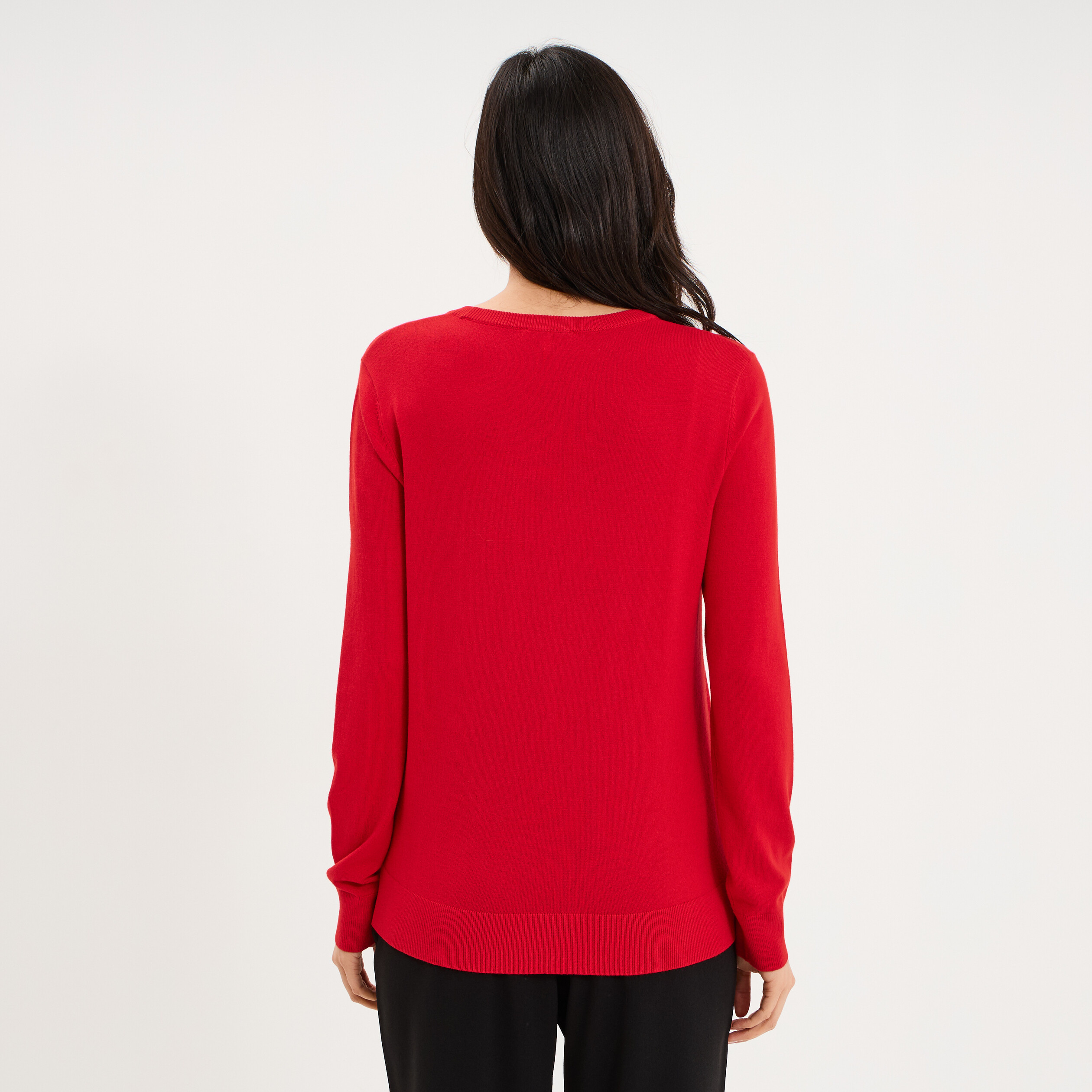 Pull col rond manches longues rouge femme