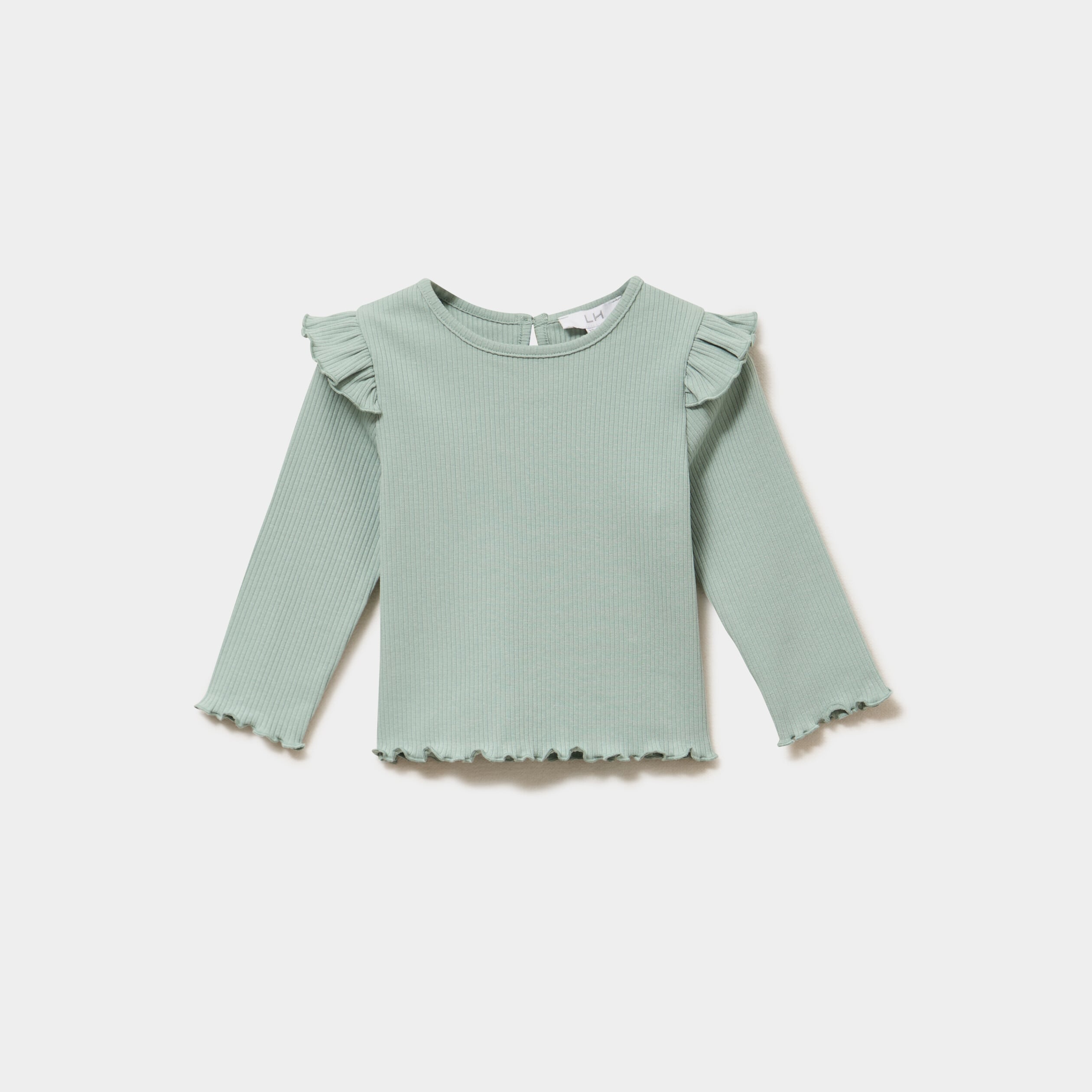 T-shirt c&ocirc;tel&eacute; volants aux &eacute;paules vert pastel b&eacute;b&eacute; fille