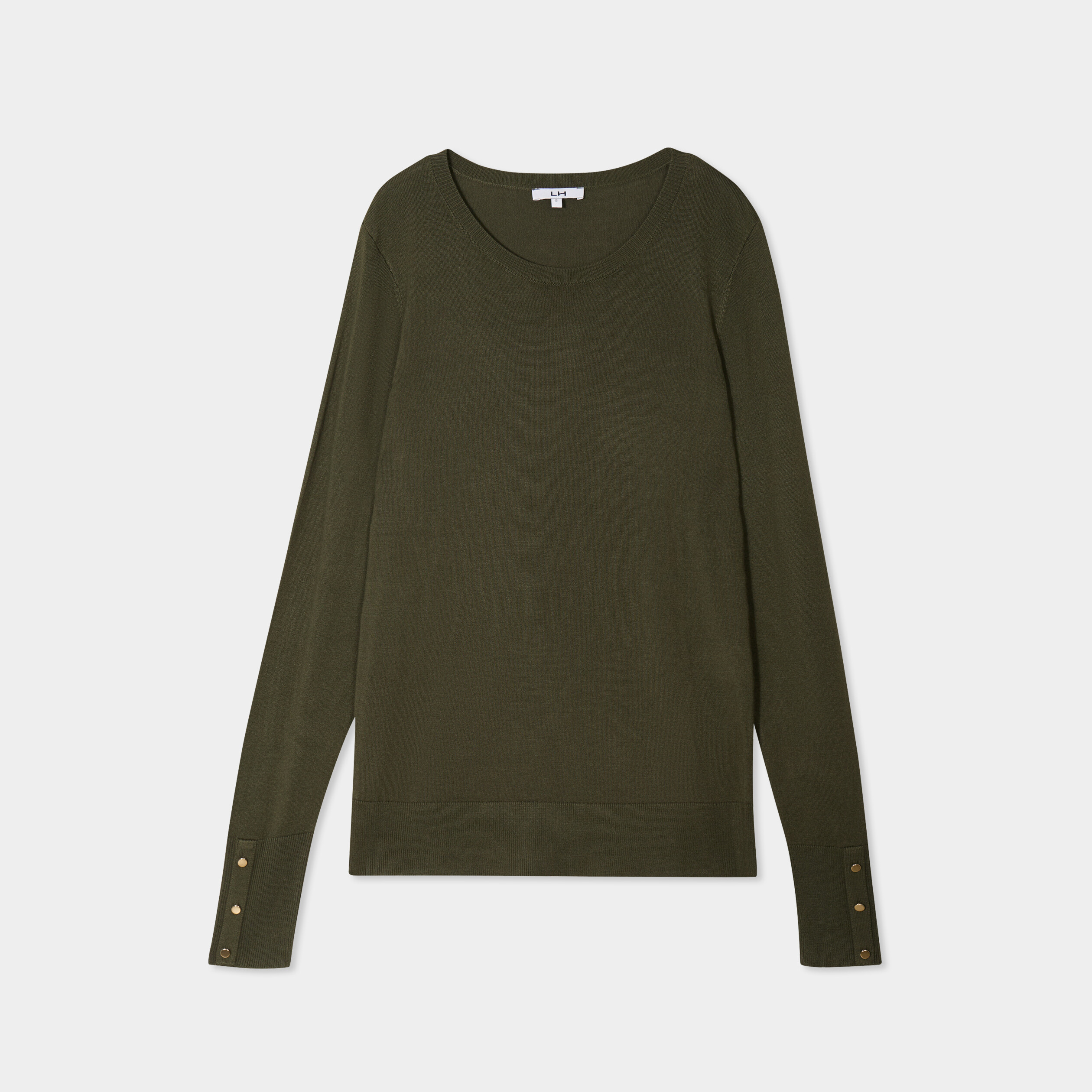 pull col rond boutons aux poignets vert kaki femme Pull col rond boutons aux poignets vert kaki femme