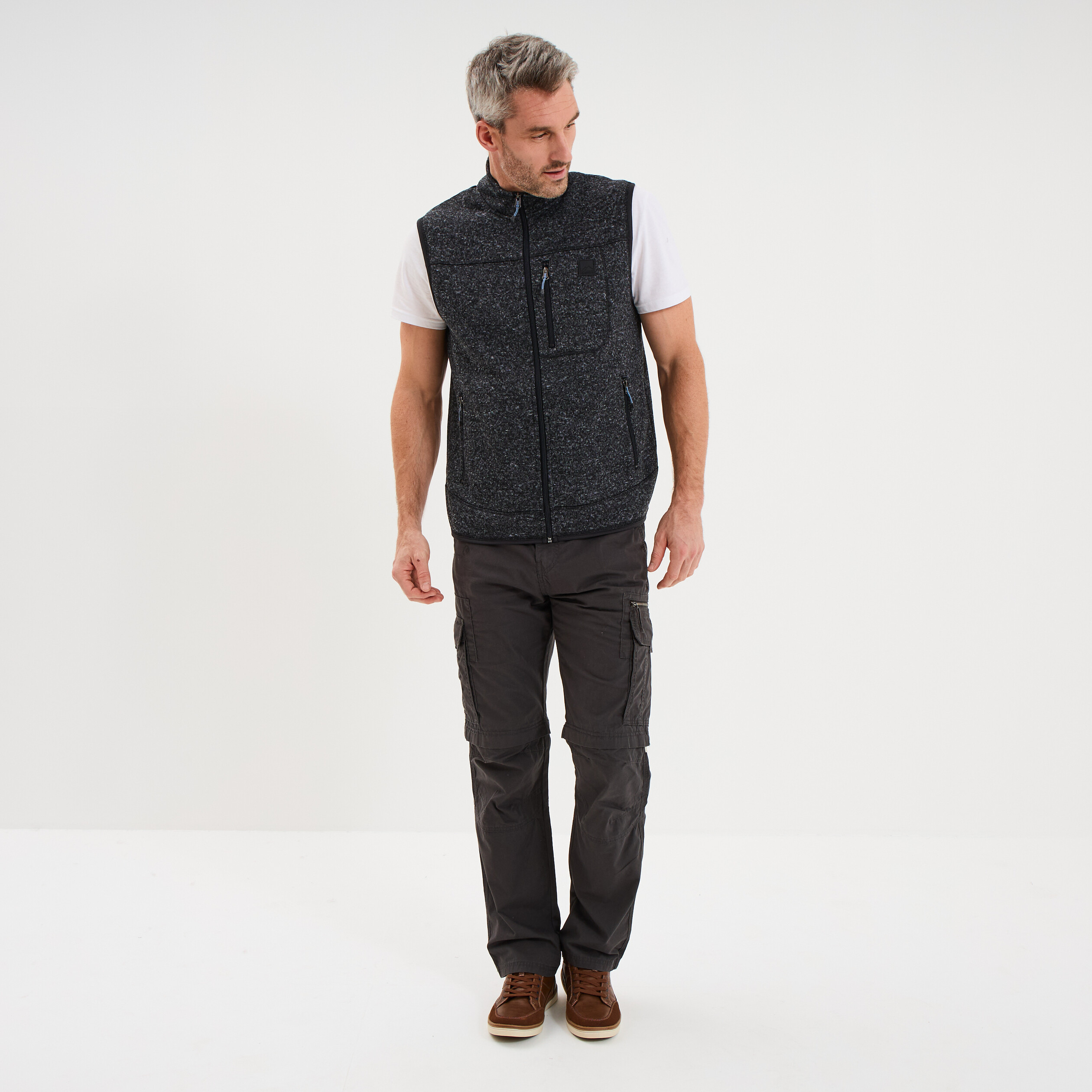 Gilet sans manches col montant gris foncé homme La Halle