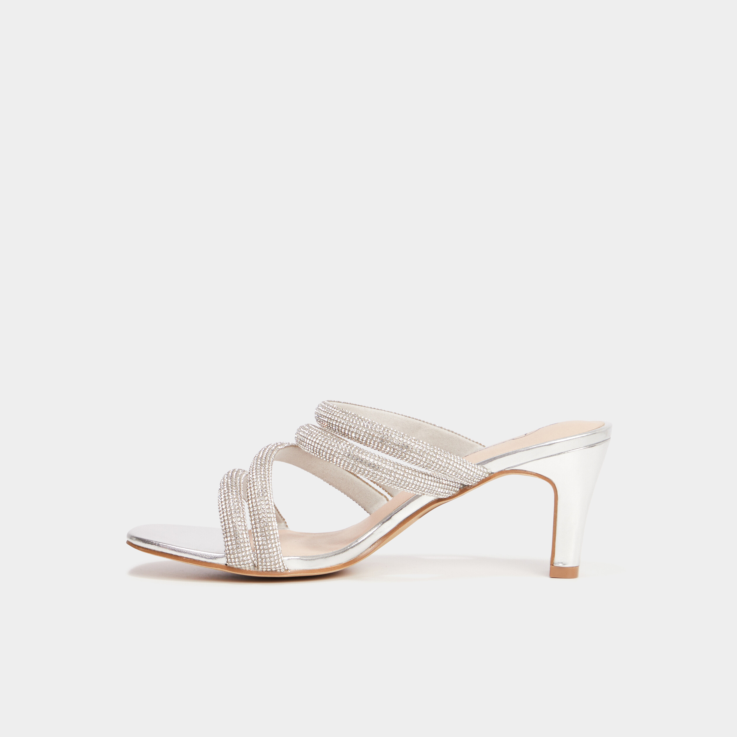 Mules &agrave; talons brides &agrave; strass Mosquitos gris argent femme