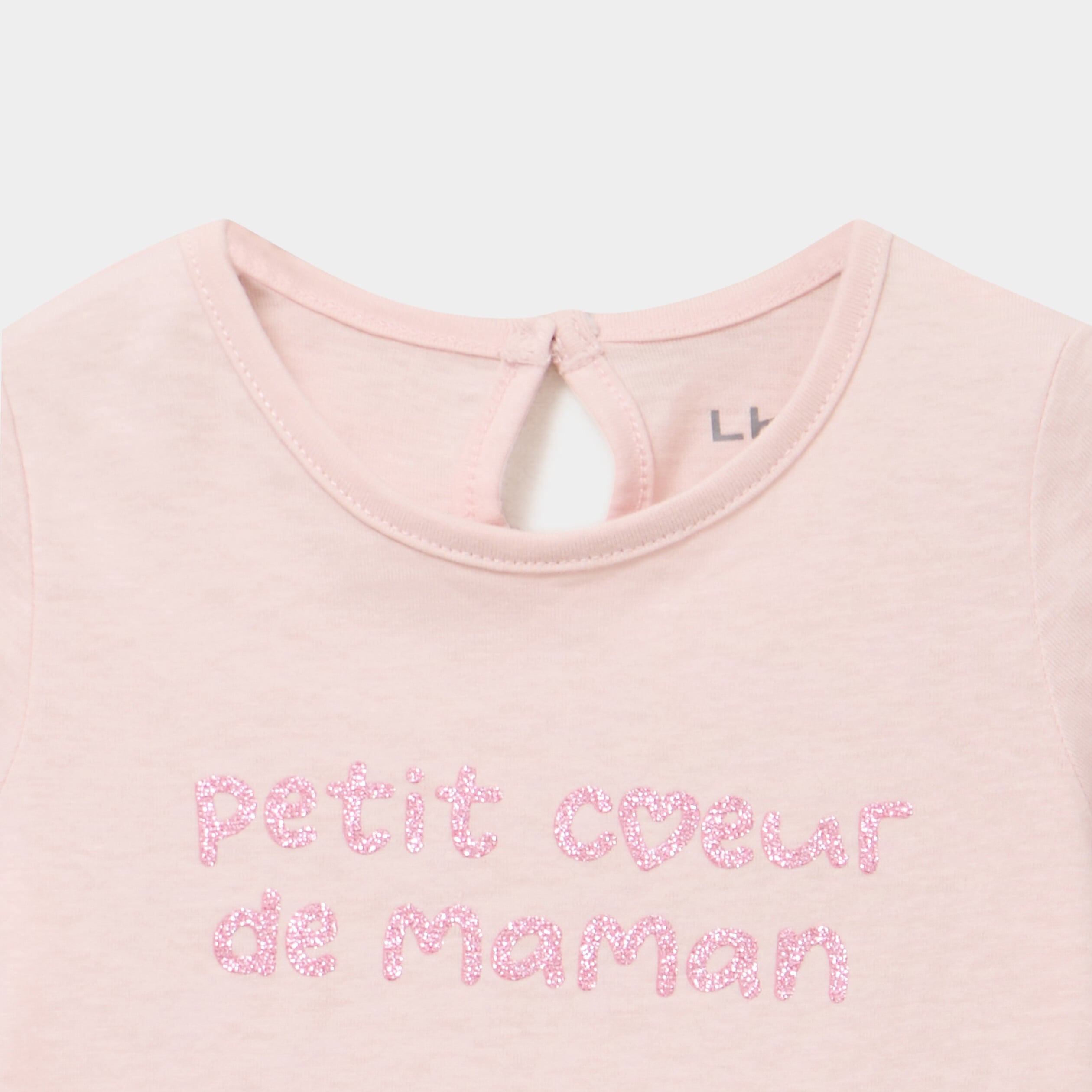T-shirt manches longues coton rose clair b&eacute;b&eacute; fille