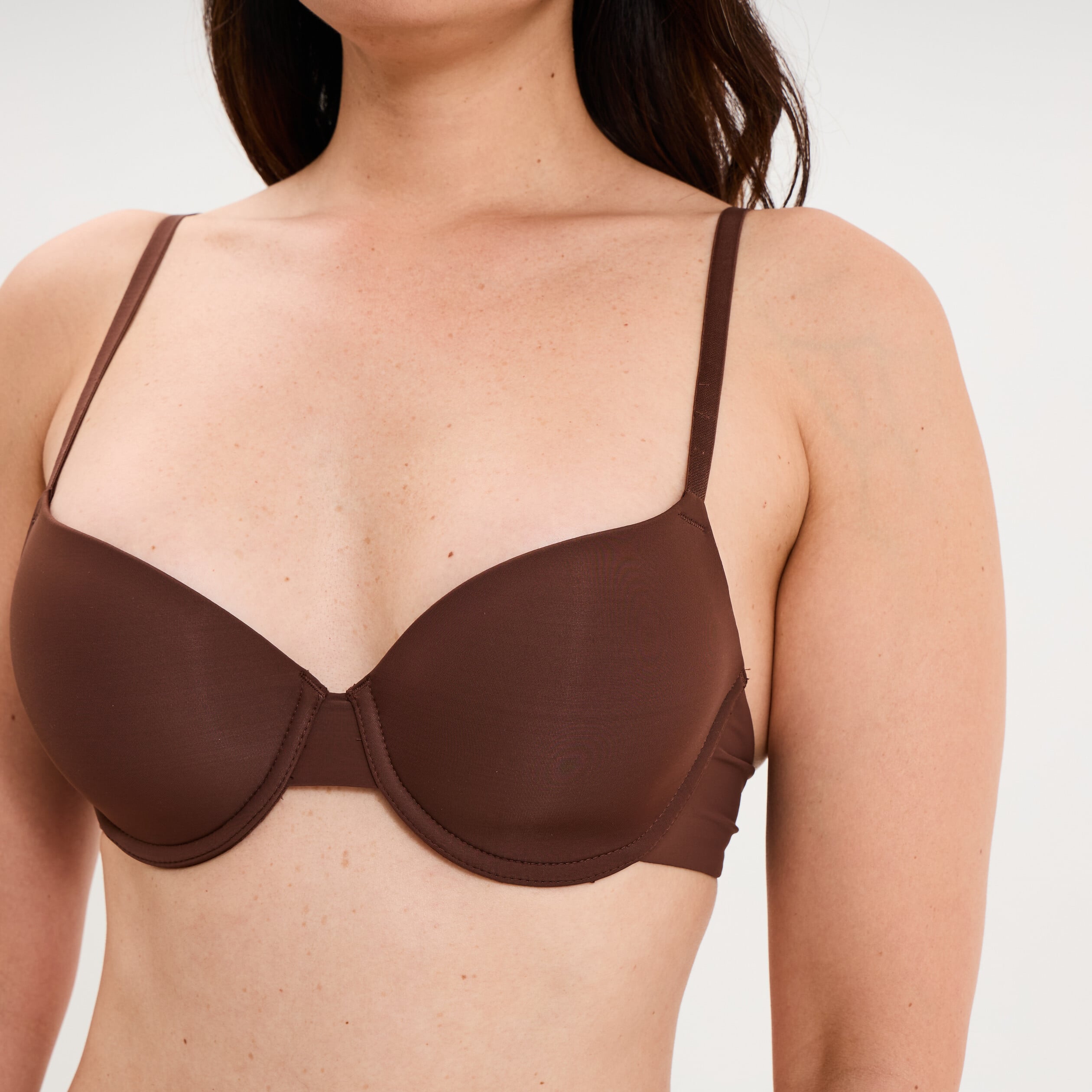 Soutien-gorge corbeille padd&eacute; microfibre marron femme