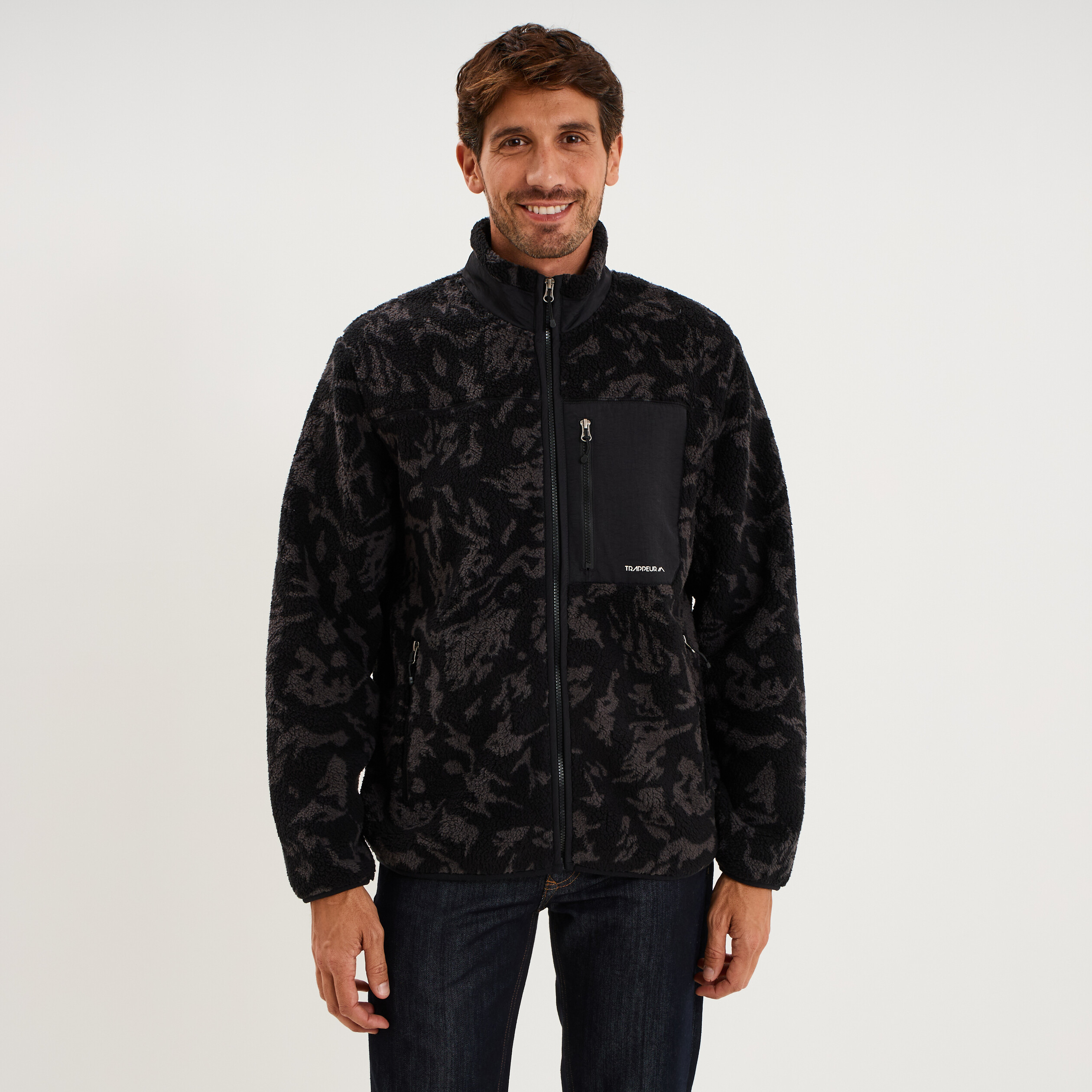 Veste effet sherpa zipp&eacute;e 3 poches noir homme