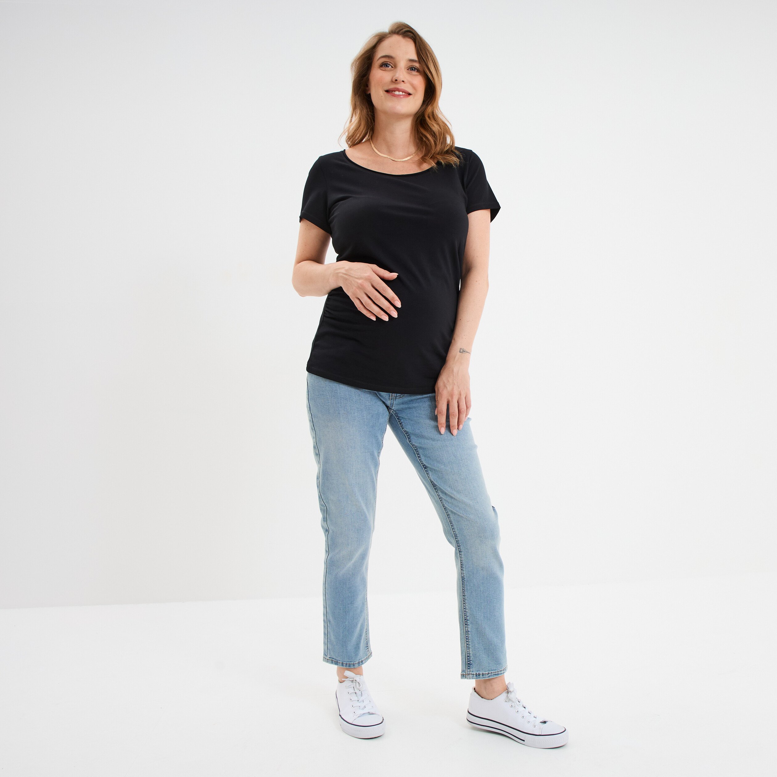 Jeans grossesse slim 7/8ème avec bandeau denim double stone femme maternité