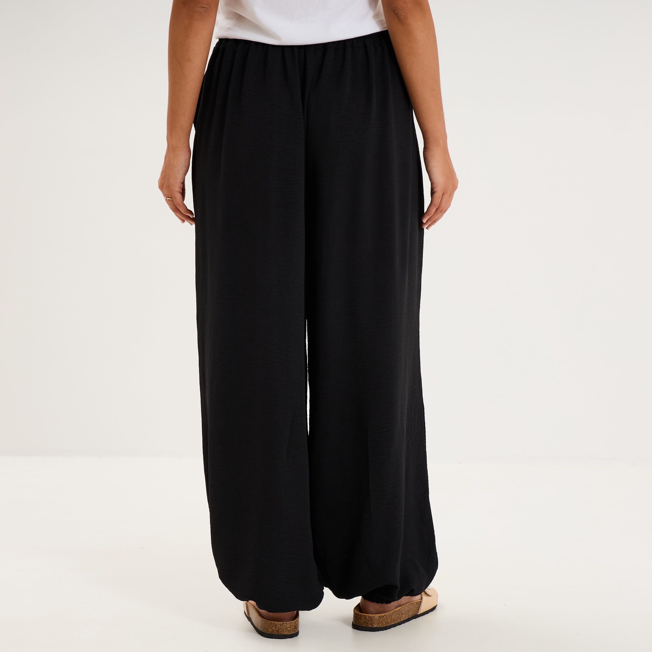 Pantalon ample fluide taille &agrave; coulisse noir femme