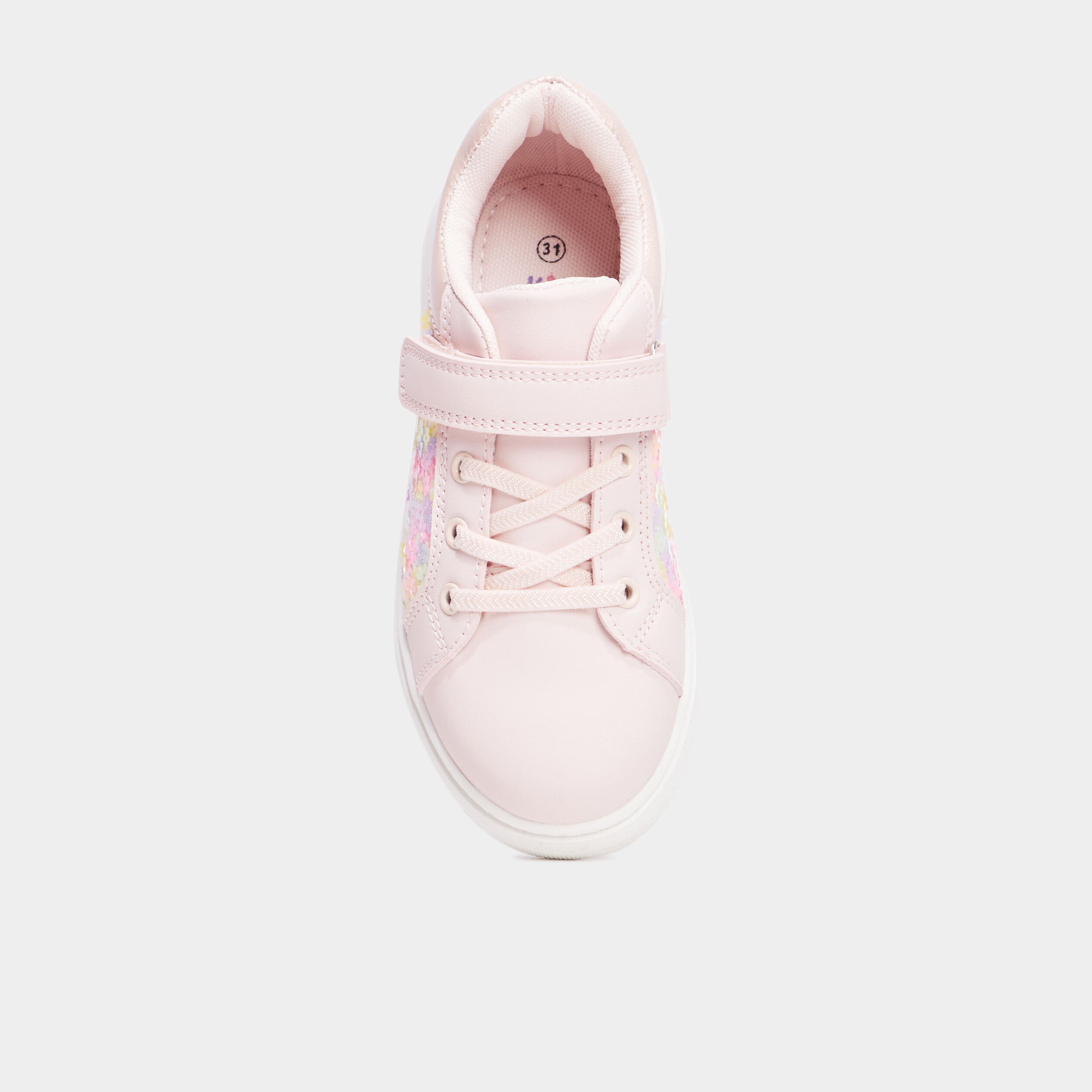 Tennis basses &agrave; scratchs et sequins rose fille