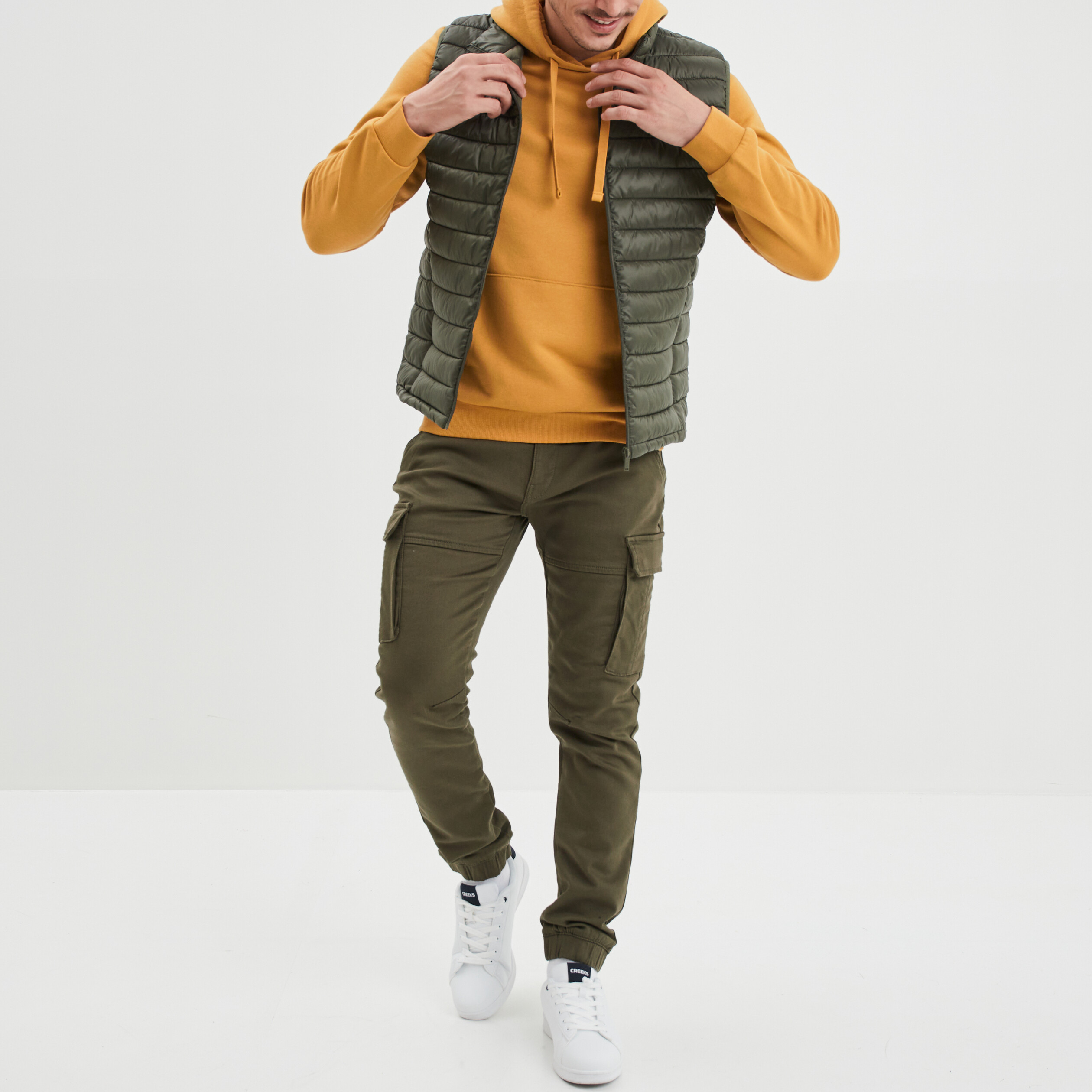 Pantalon cargo slim stretch vert kaki homme