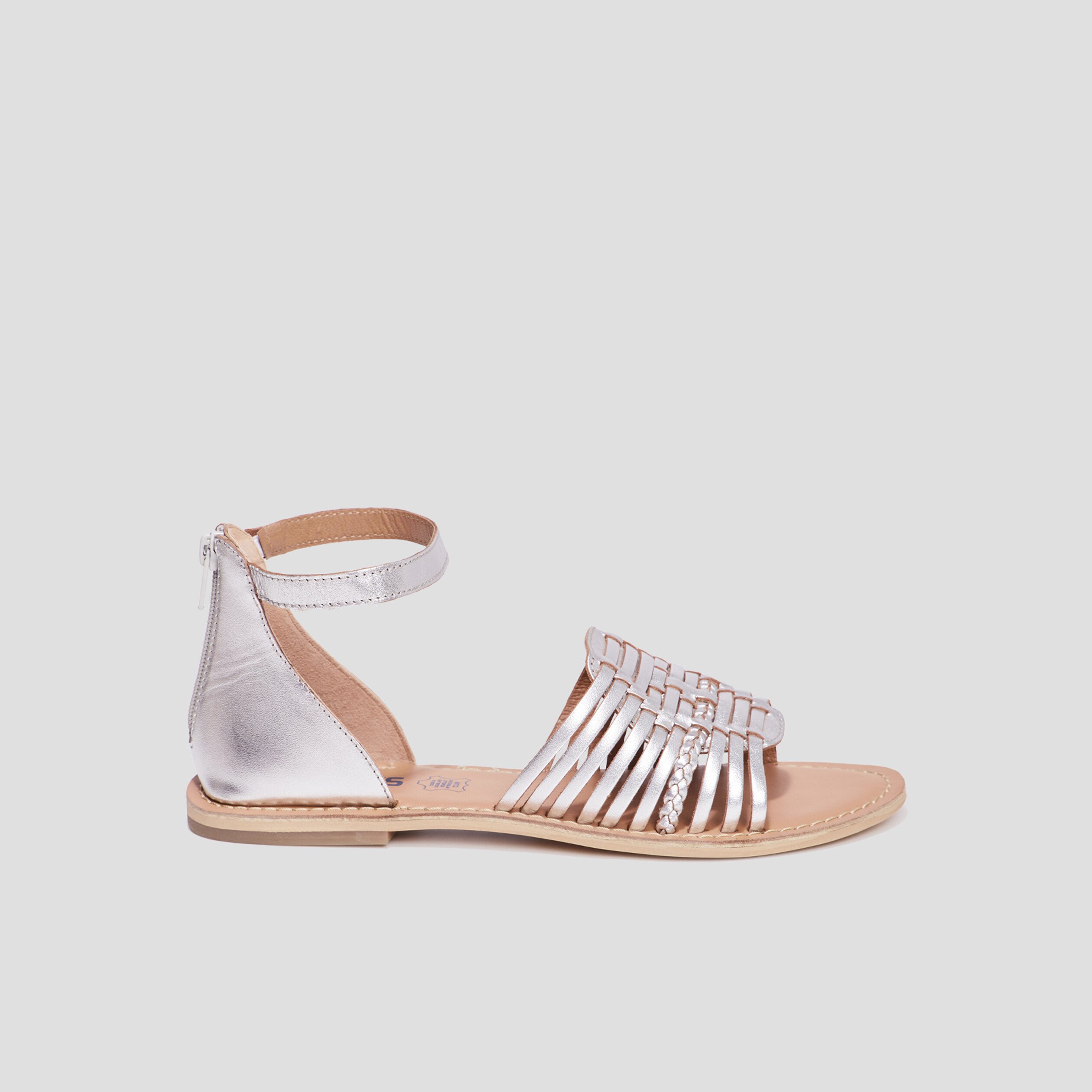 sandales plates a brides en cuir creeks gris argent femme Sandales plates à brides en cuir Creeks gris argent femme