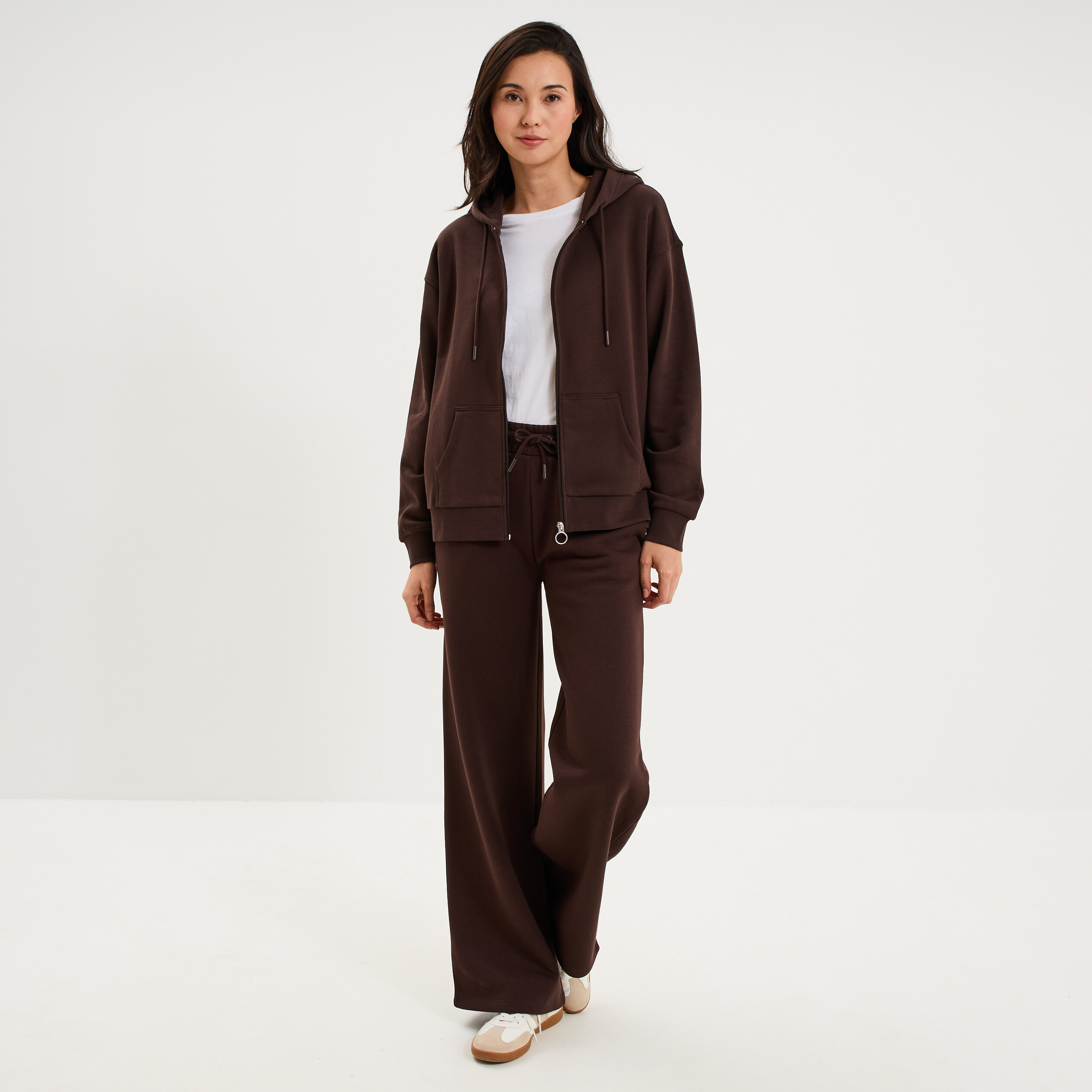 Pantalon de jogging molletonn&eacute; large marron fonc&eacute; femme