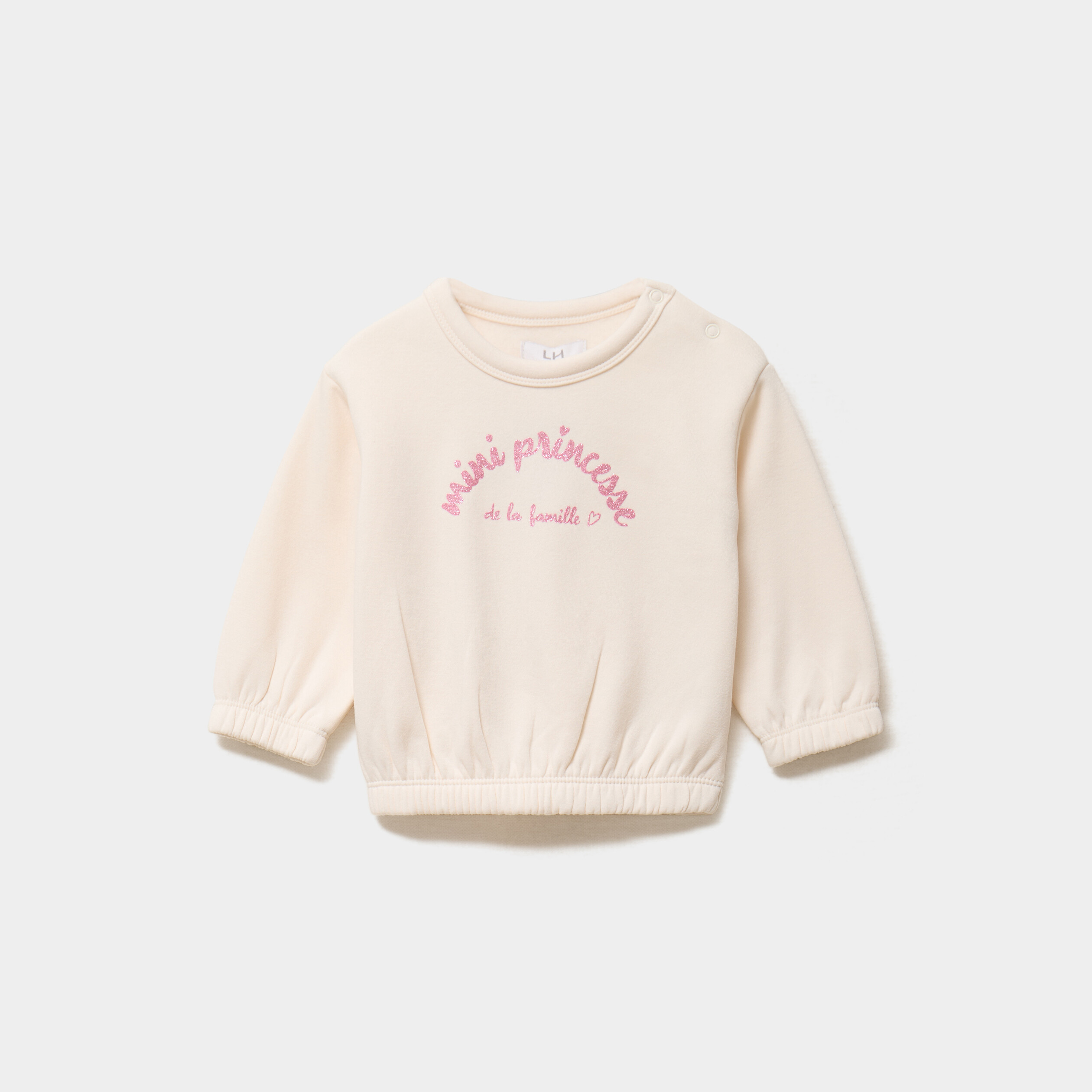Sweat col rond manches longues creme b&eacute;b&eacute; fille