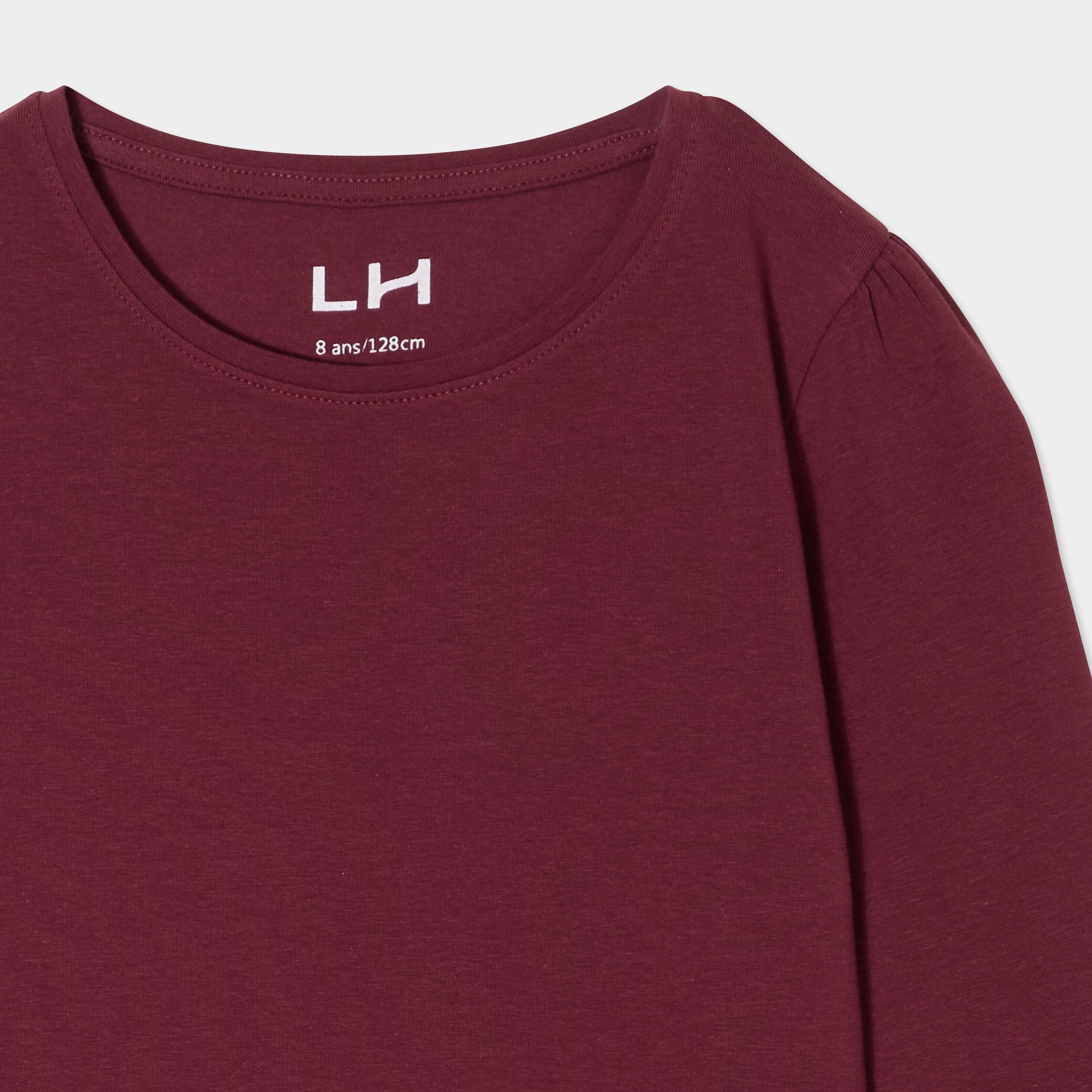 t shirt coton manches longues a fronces bordeaux fille T-shirt coton manches longues à fronces bordeaux fille