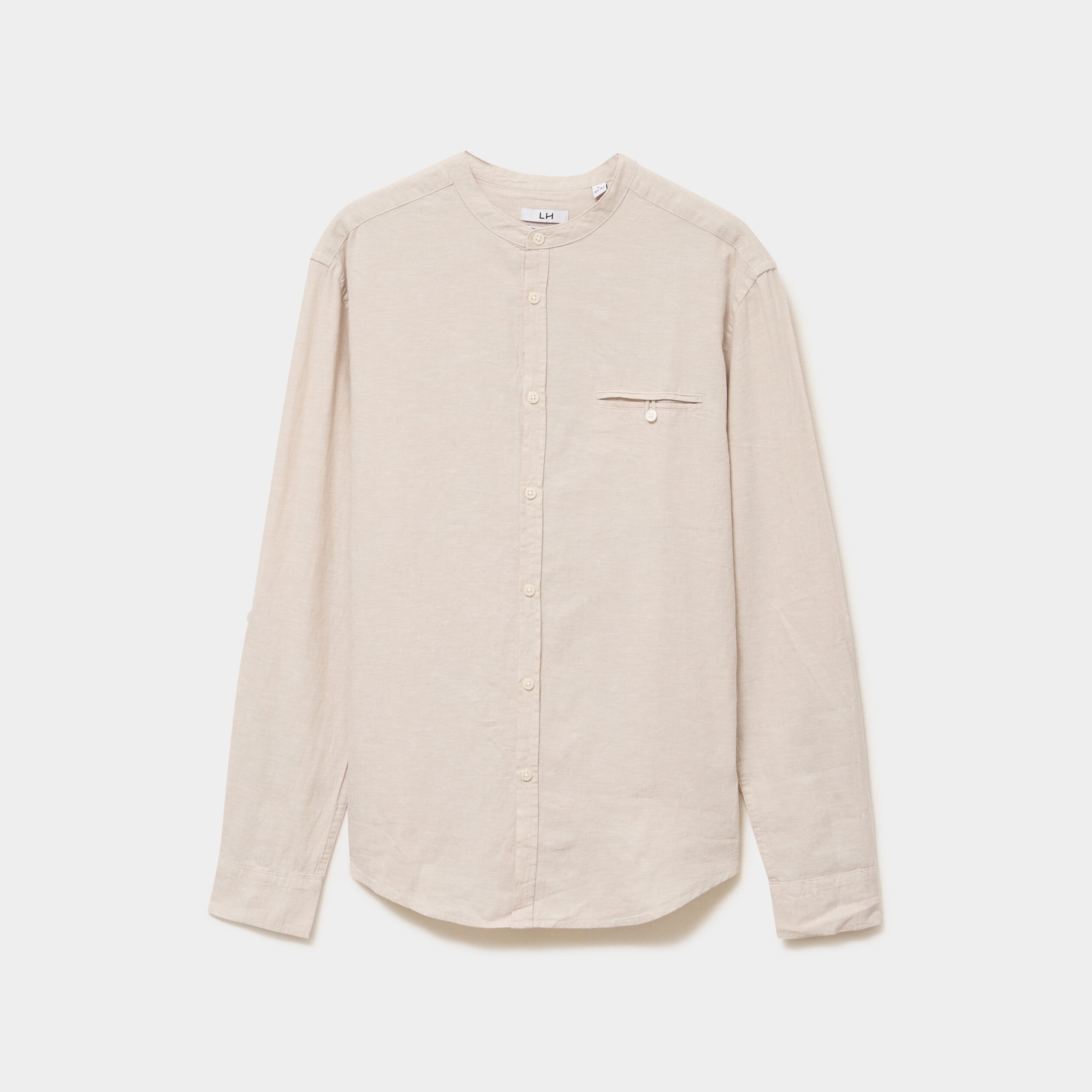Chemise col mao lin m&eacute;lang&eacute; gris clair homme