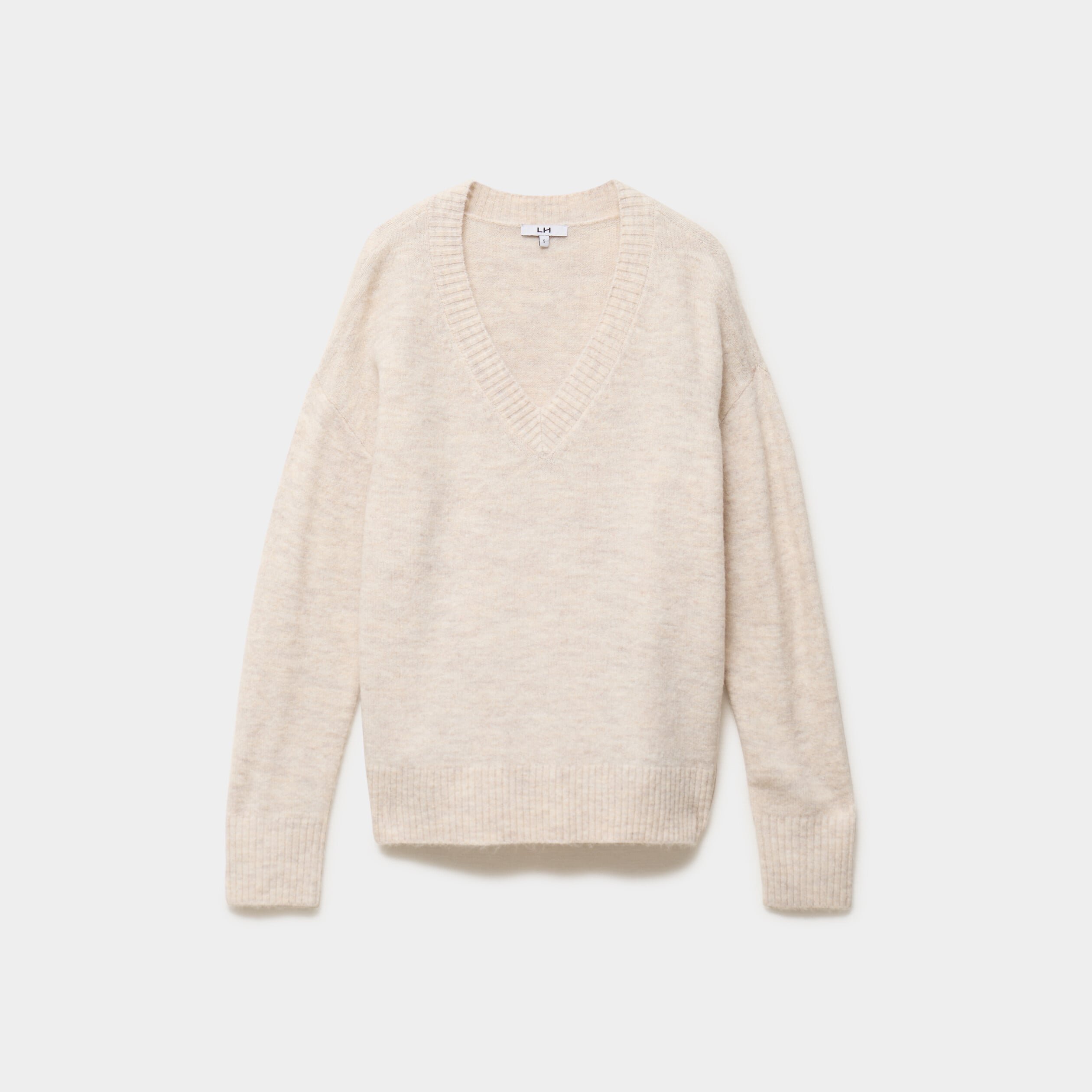 Pull col en V manches longues ecru femme