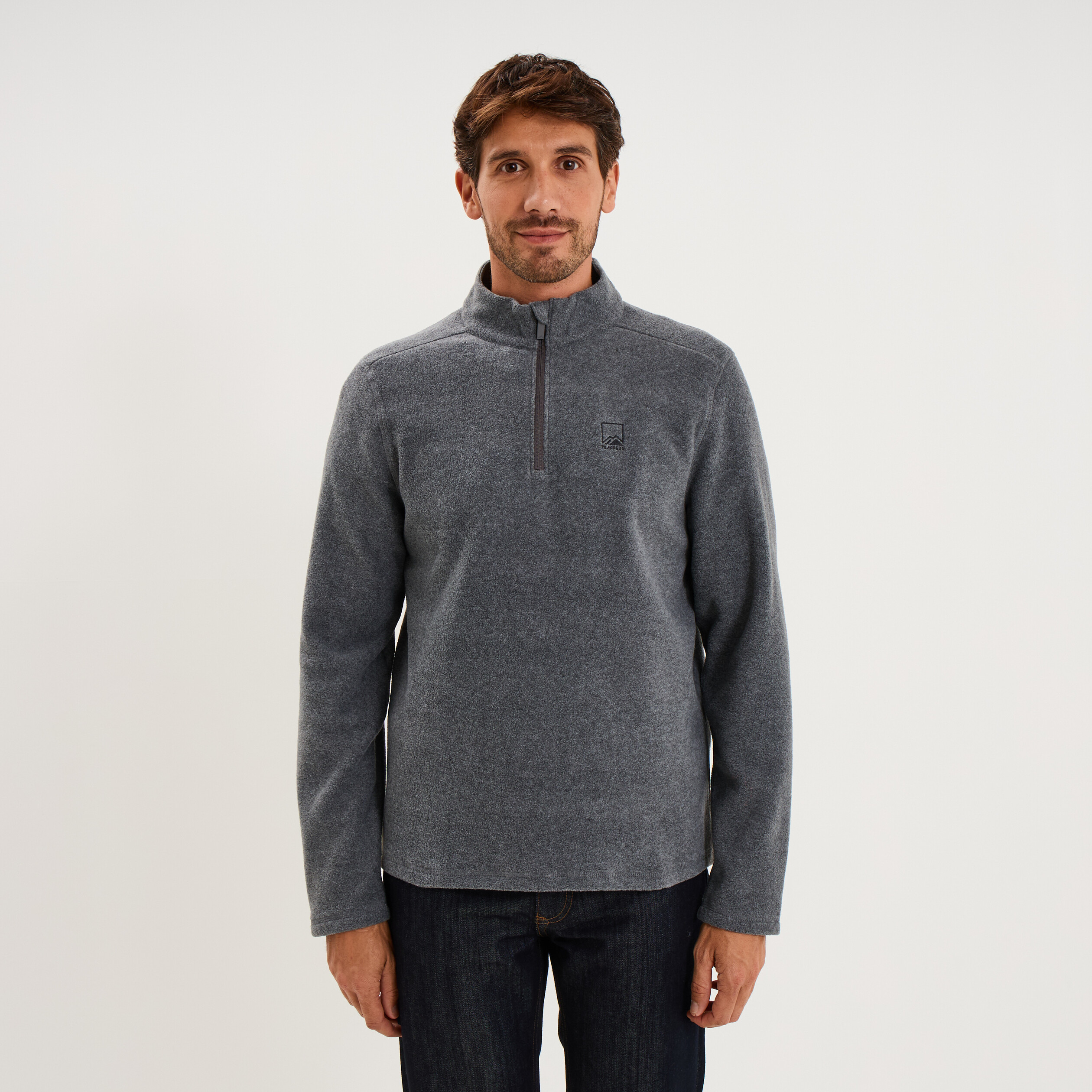Sweat polaire col camionneur gris argent homme