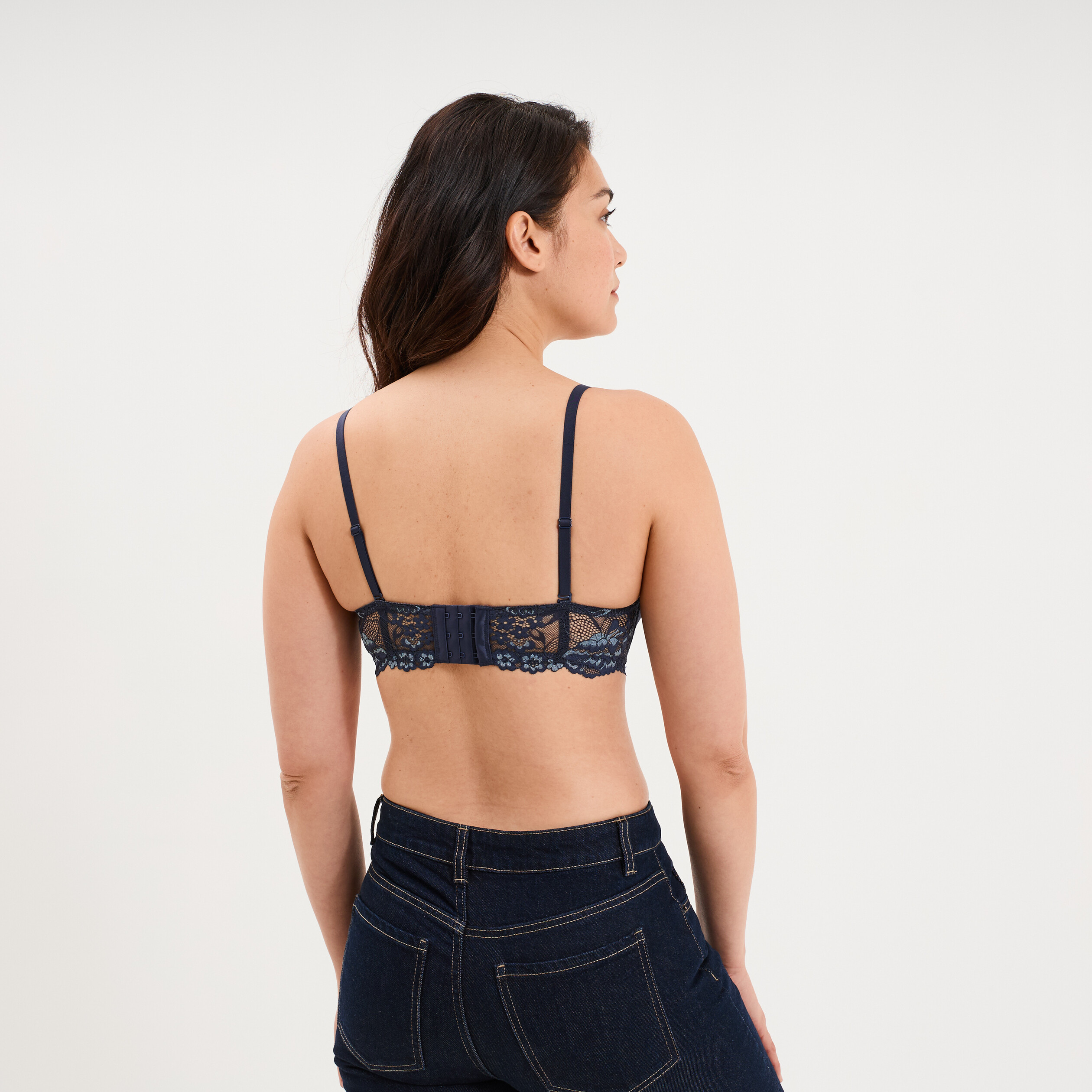 Soutien-gorge balconnet micro dentelle bleu marine femme