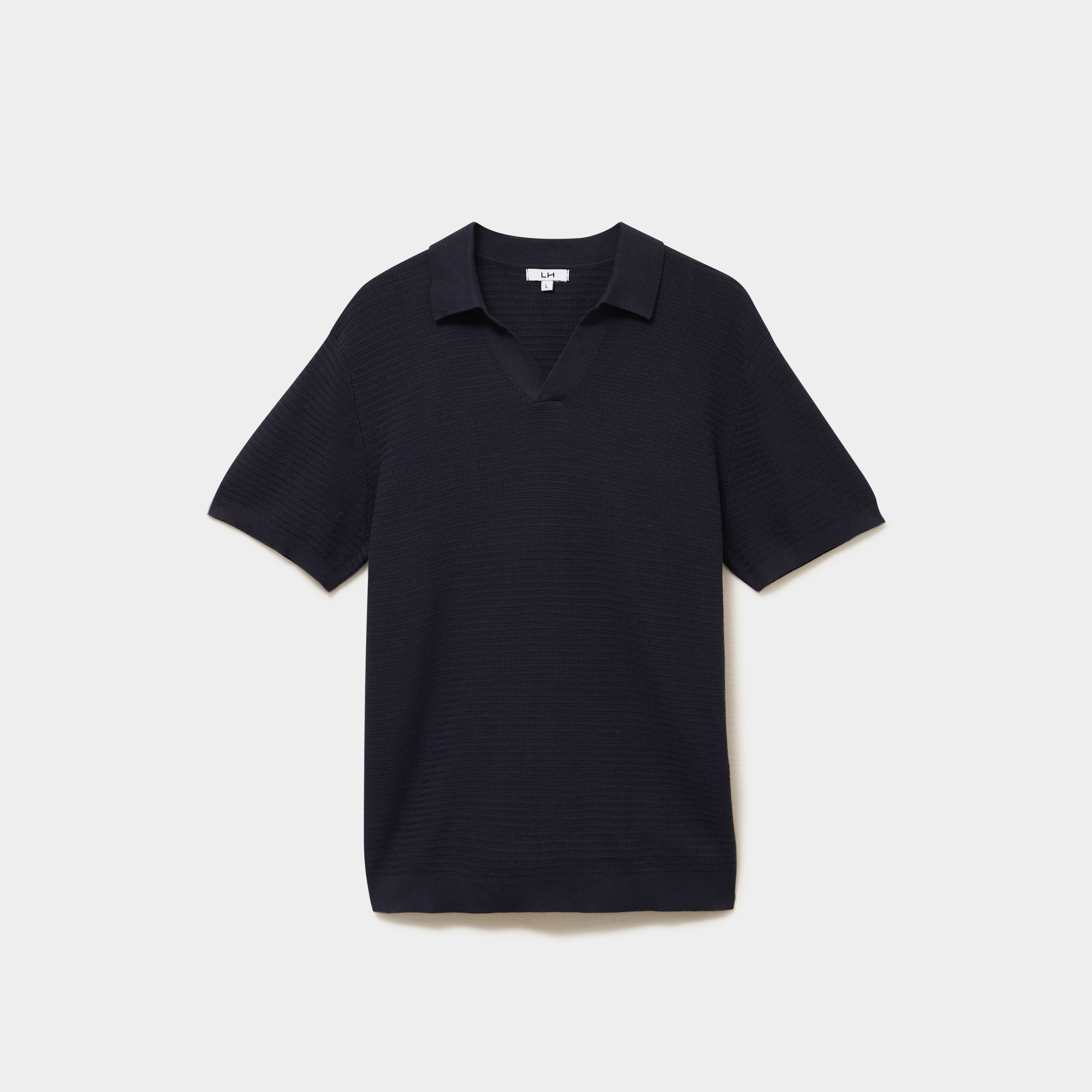 Polo manches courtes textur&eacute; coton bleu marine homme