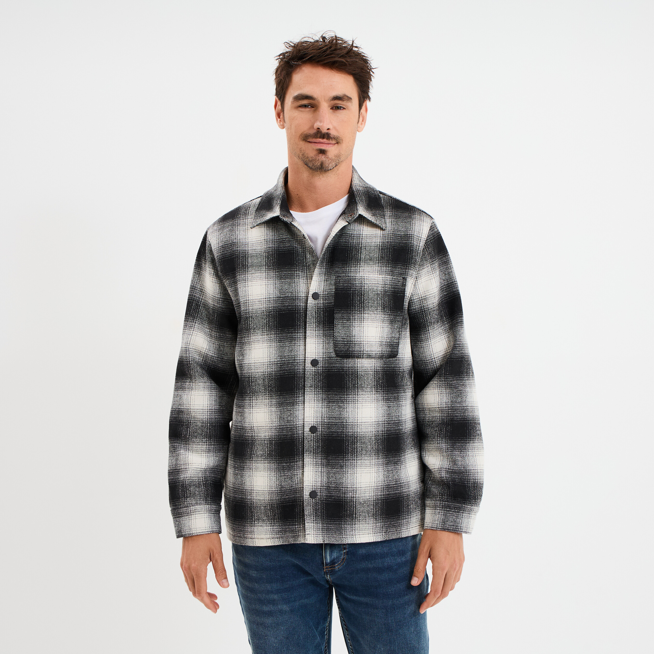 Surchemise 1 poche manches longues gris fonc&eacute; homme