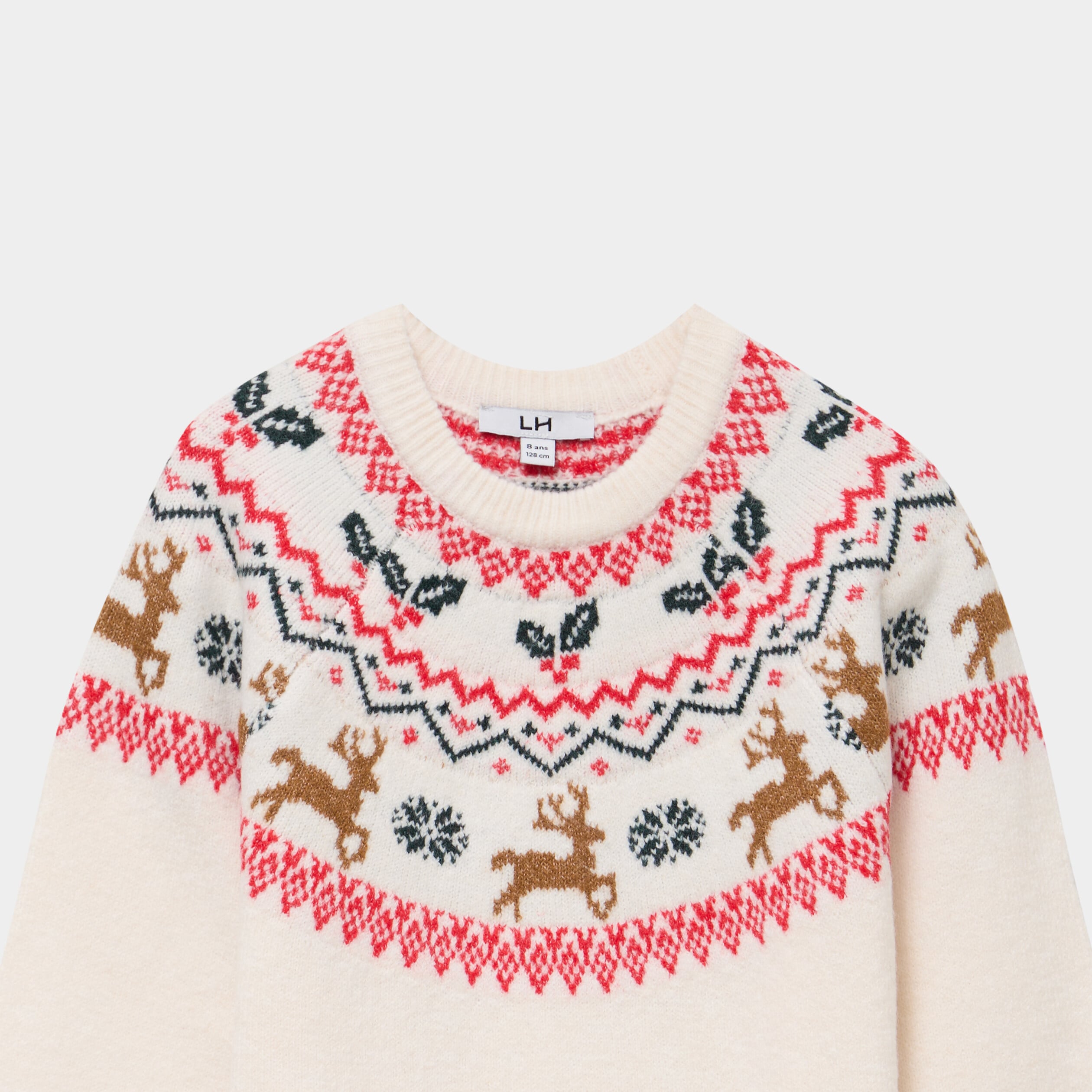 Robe pull droite manches longues No&euml;l ecru fille
