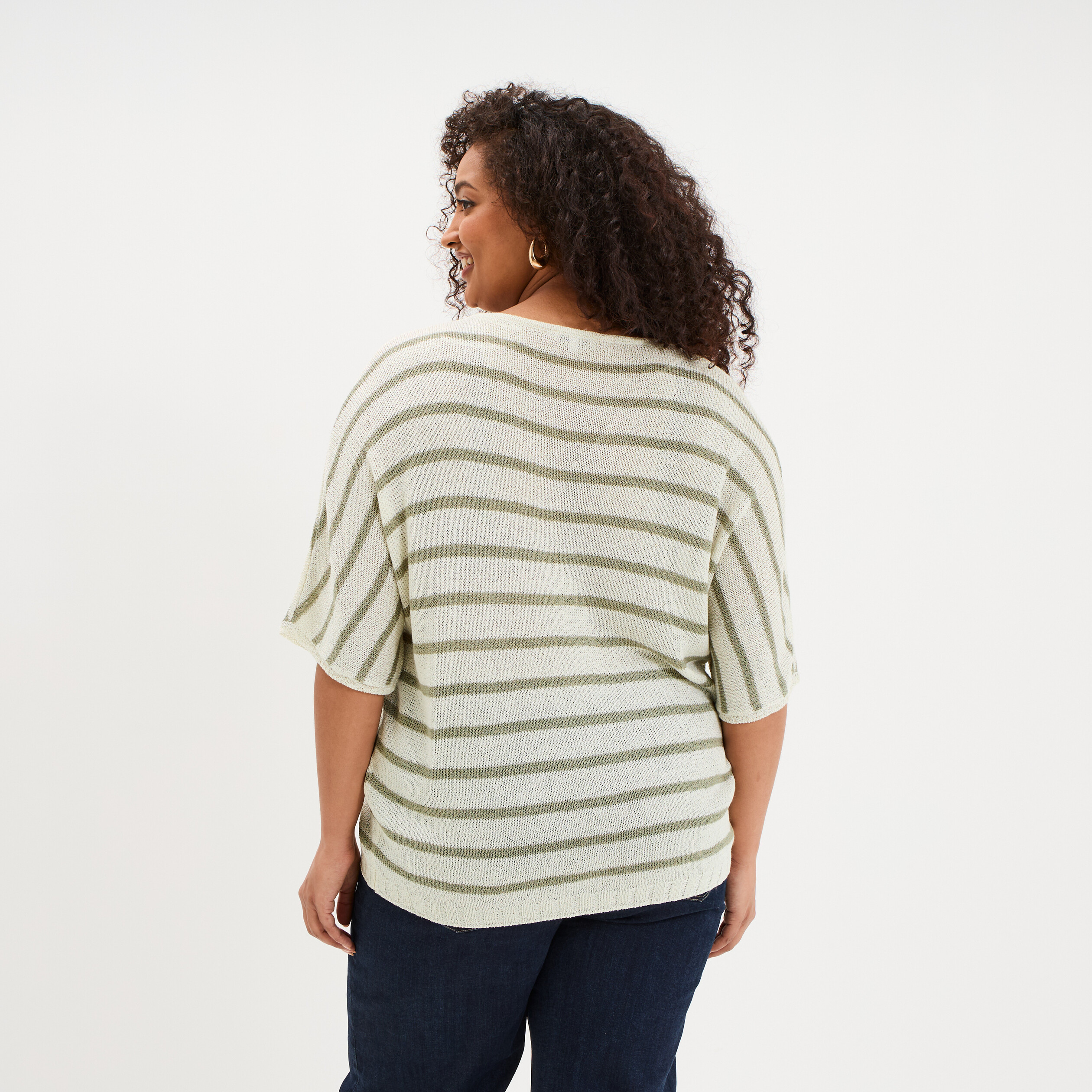 Pull manches 3/4 col en V vert clair femme grande taille