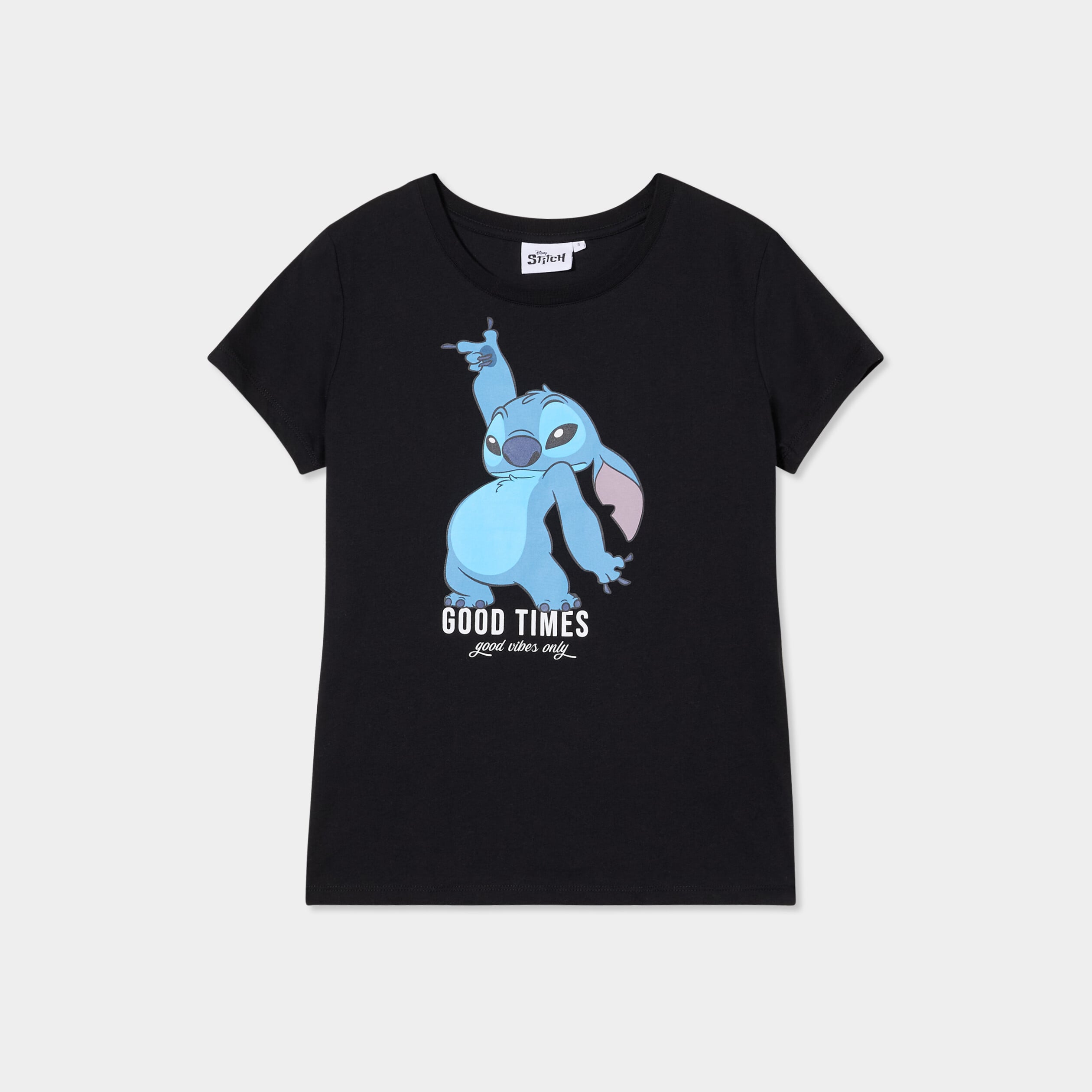 T-shirt manches courtes coton Stitch noir femme