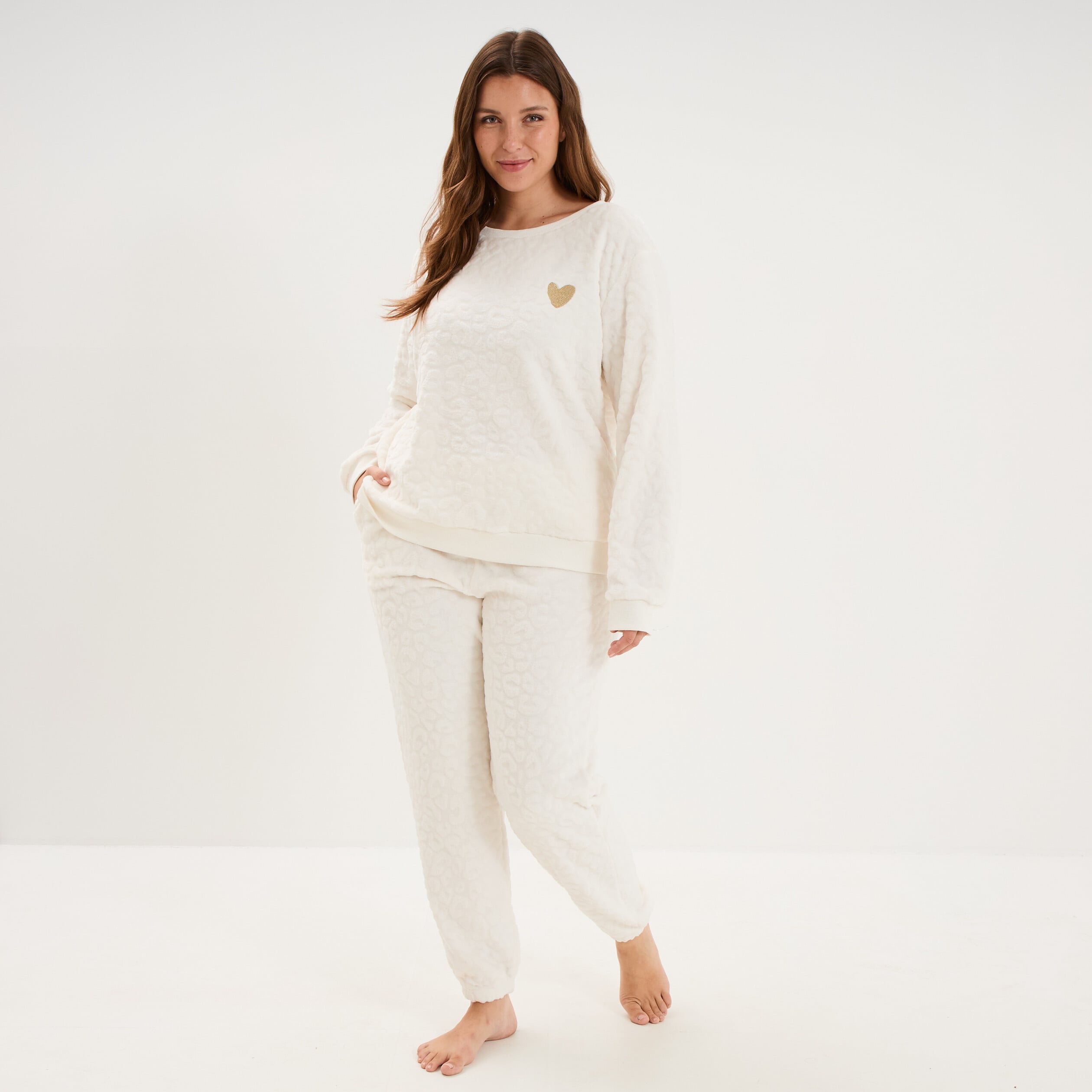 Ensemble pyjama velours sweat pantalon blanc femme grande taille