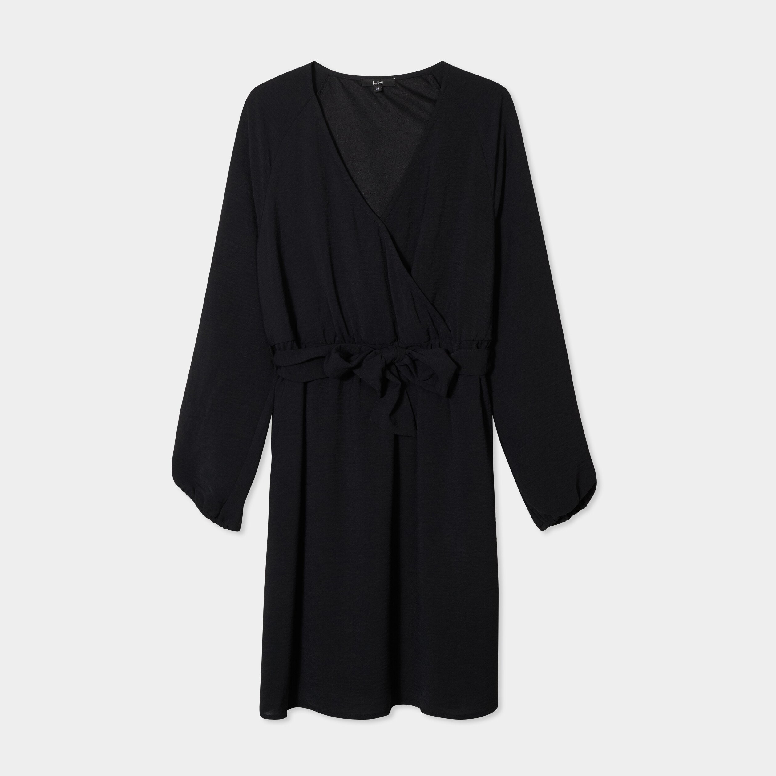 robe ceinturee col cache coeur noir femme Robe ceinturée col cache-coeur noir femme