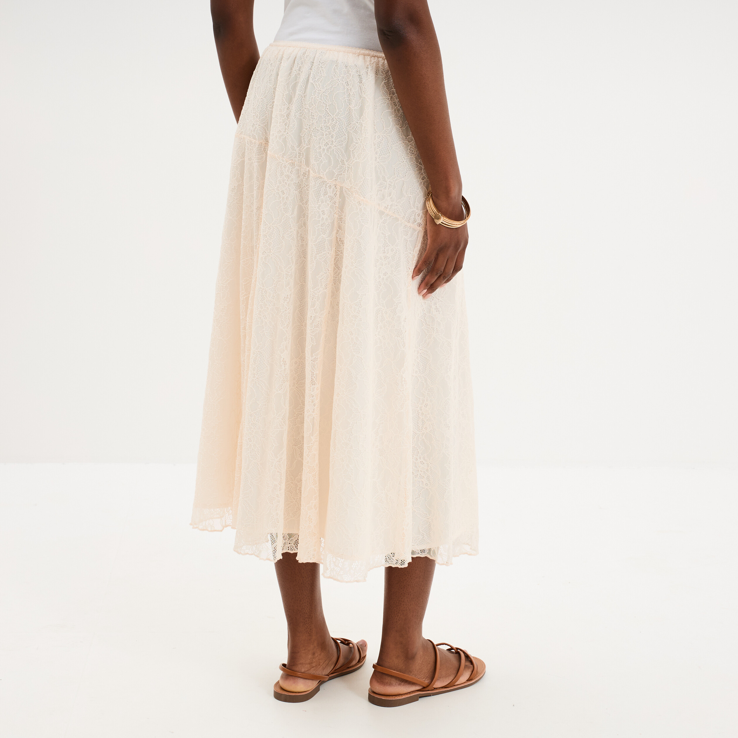 Jupe longue en dentelle ivoire femme