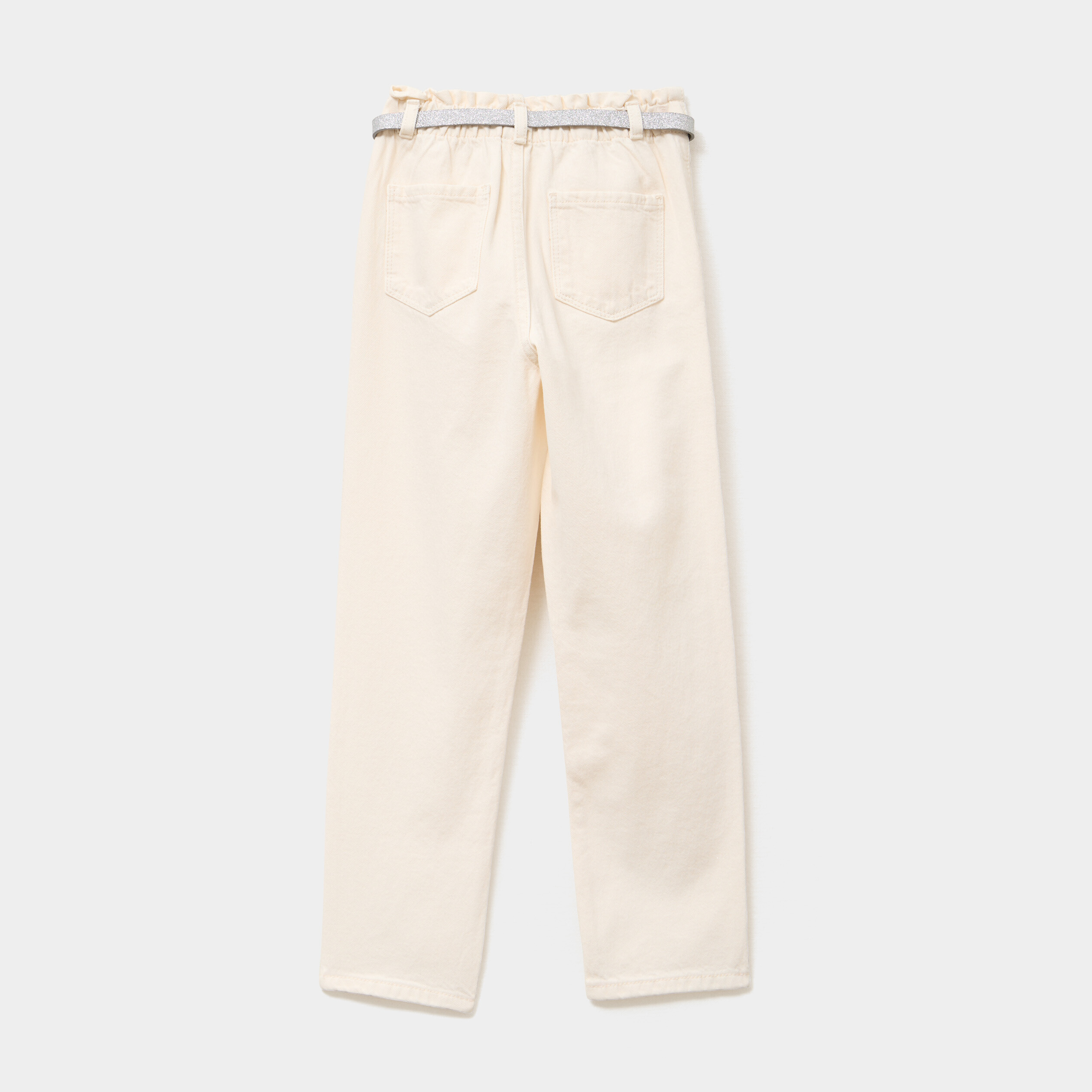 Pantalon paperbag mom taille élastiquée creme fille