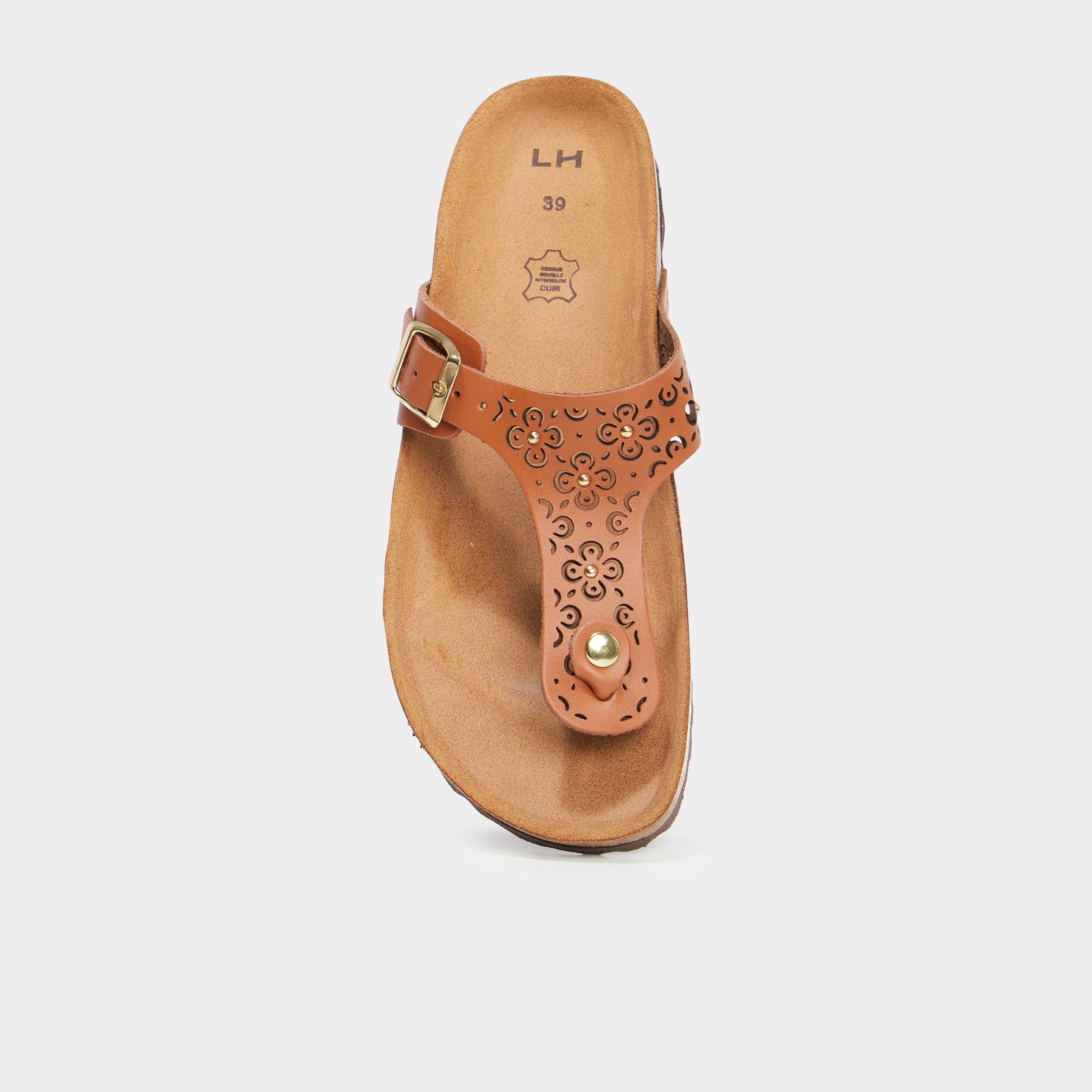 mules details perfores en cuir marron femme Mules détails perforés en cuir marron femme
