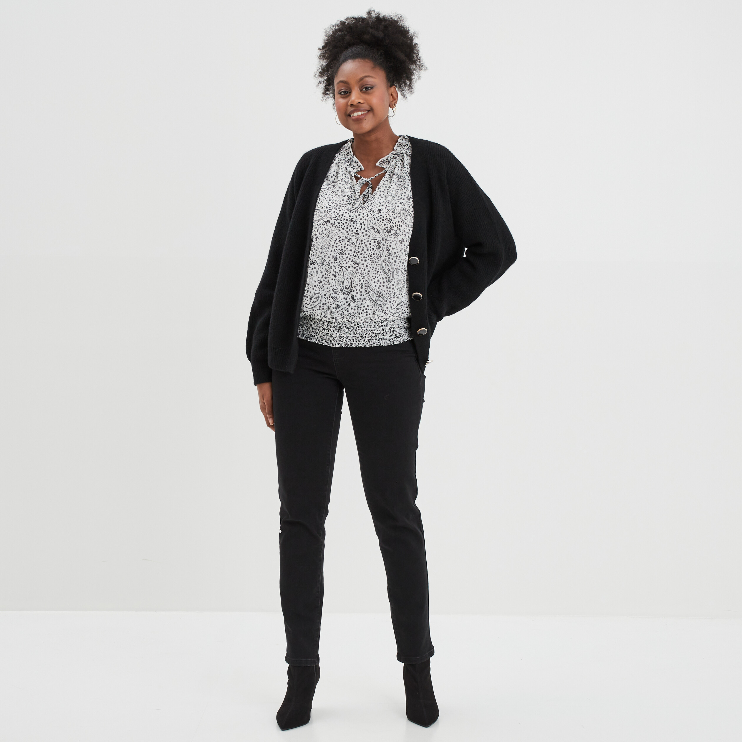 Blouse manches longues col montant ecru femme