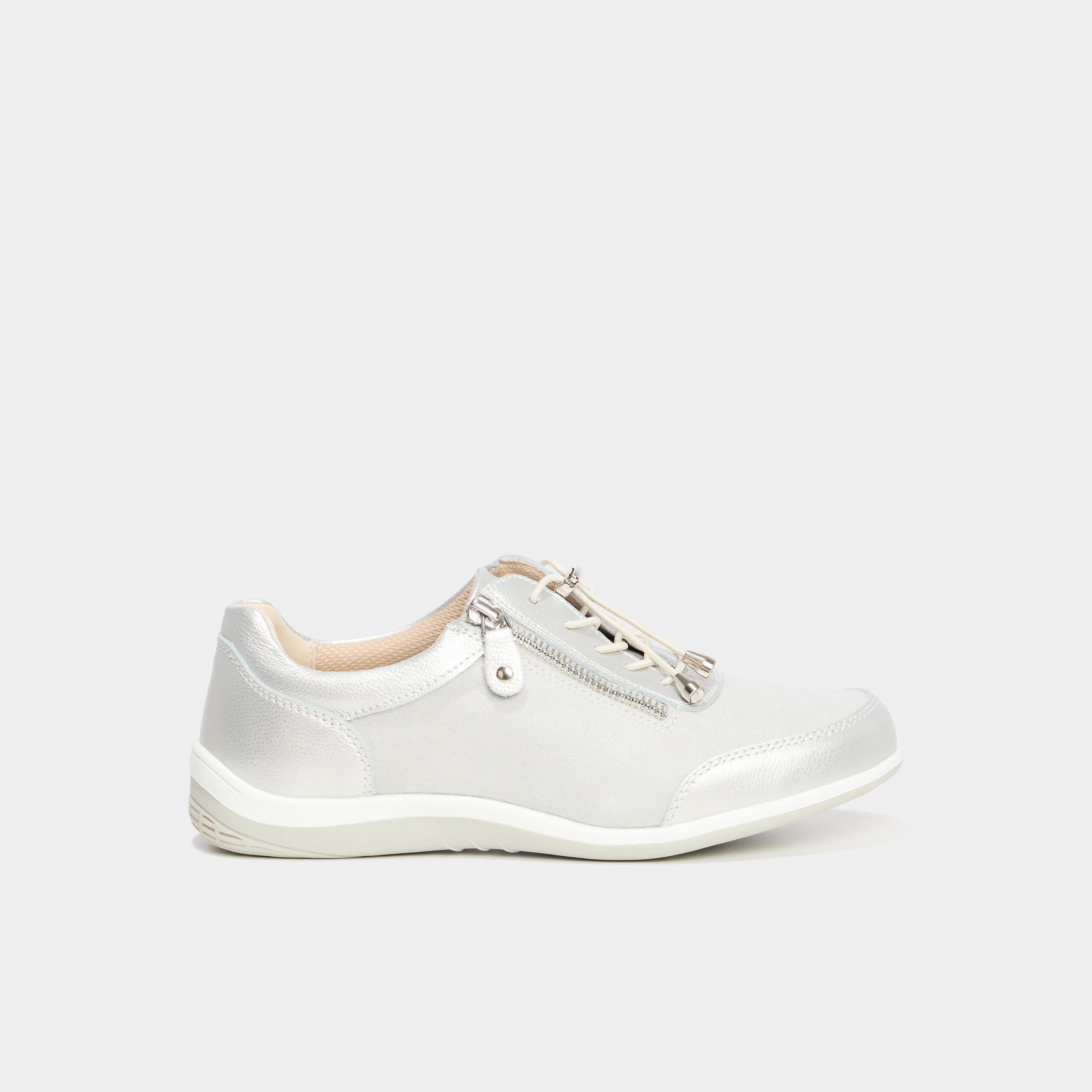 Baskets pied large en cuir blanc femme