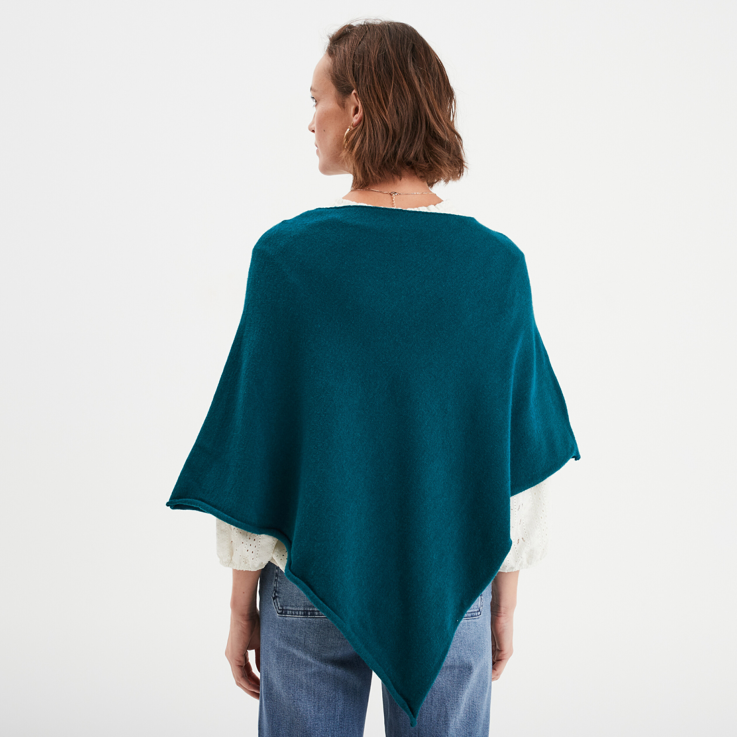 Poncho asymétrique bleu canard femme