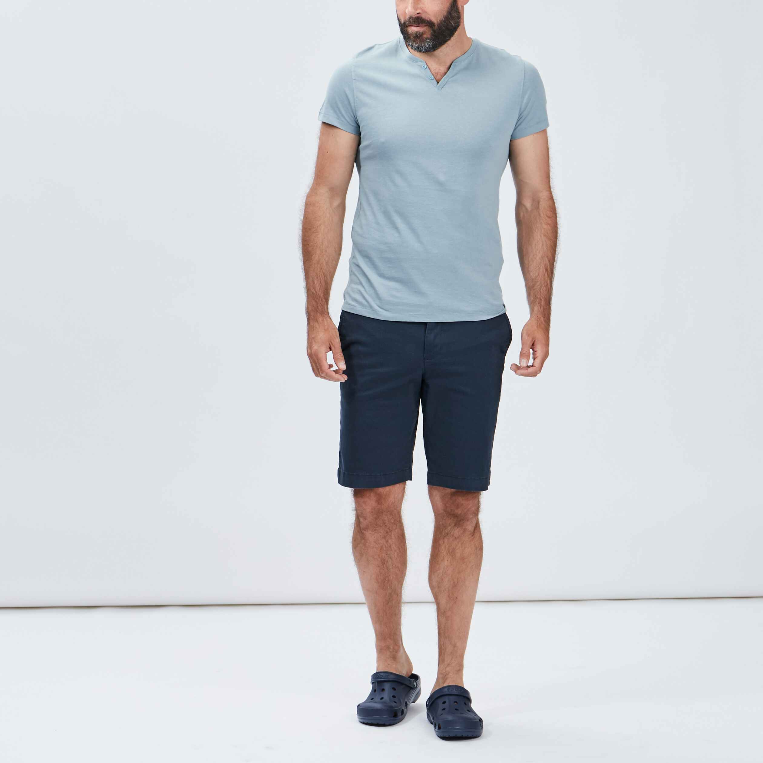 t shirt manches courtes col tunisien bleu gris homme T-shirt manches courtes col tunisien bleu gris homme