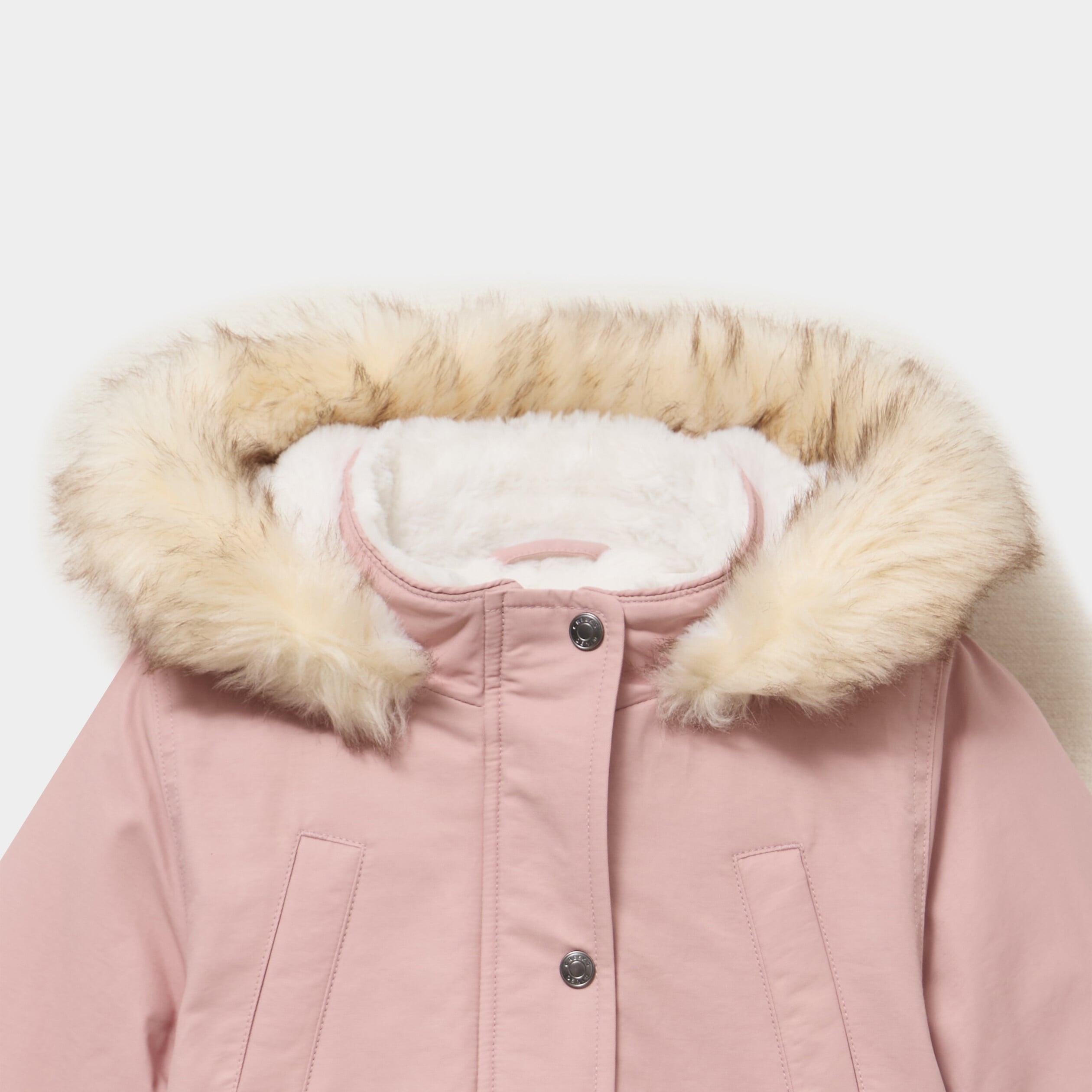 Parka &agrave; capuche fausse fourrure rose poudr&eacute;e fille