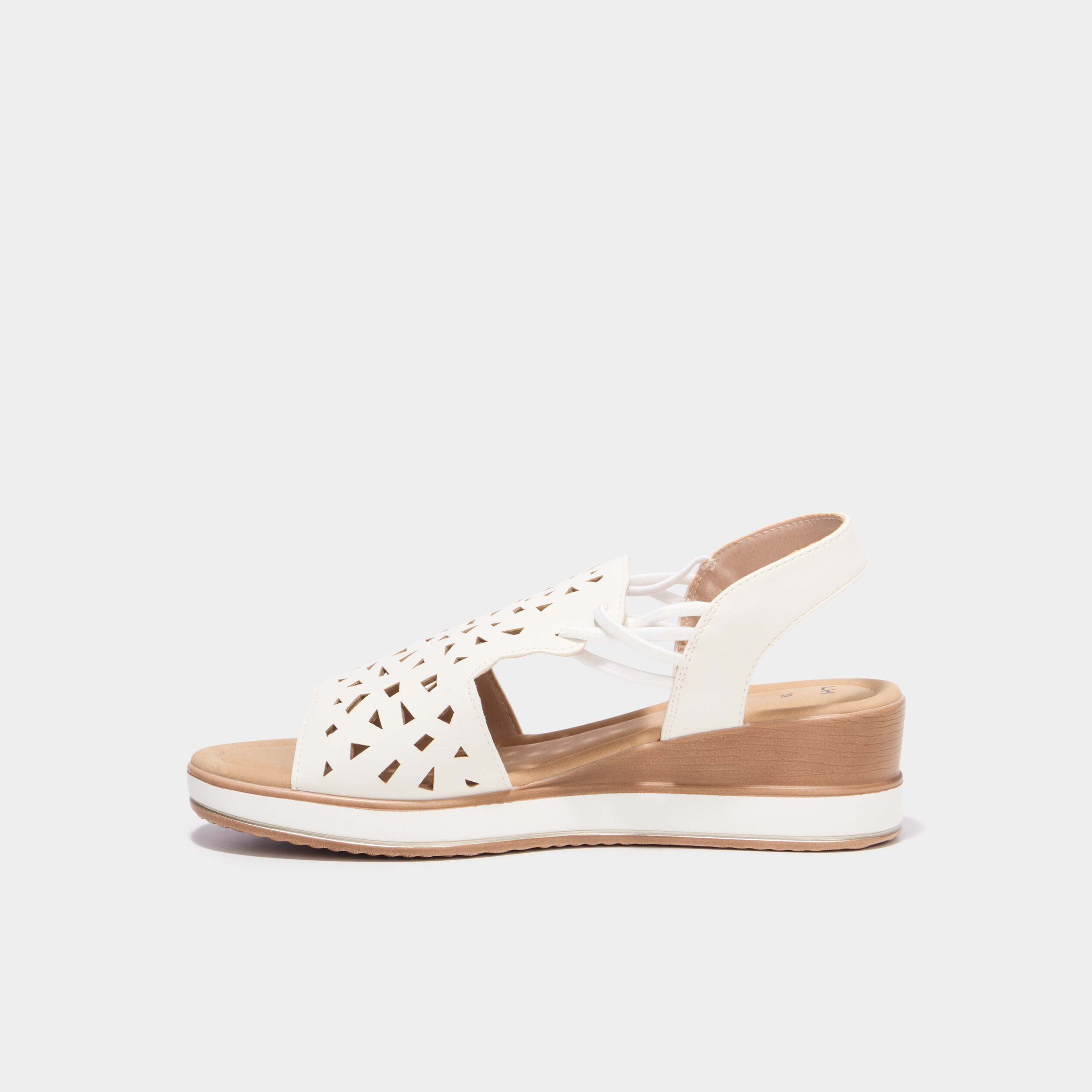 Sandales compens&eacute;es bride &eacute;lastiqu&eacute;e blanc femme