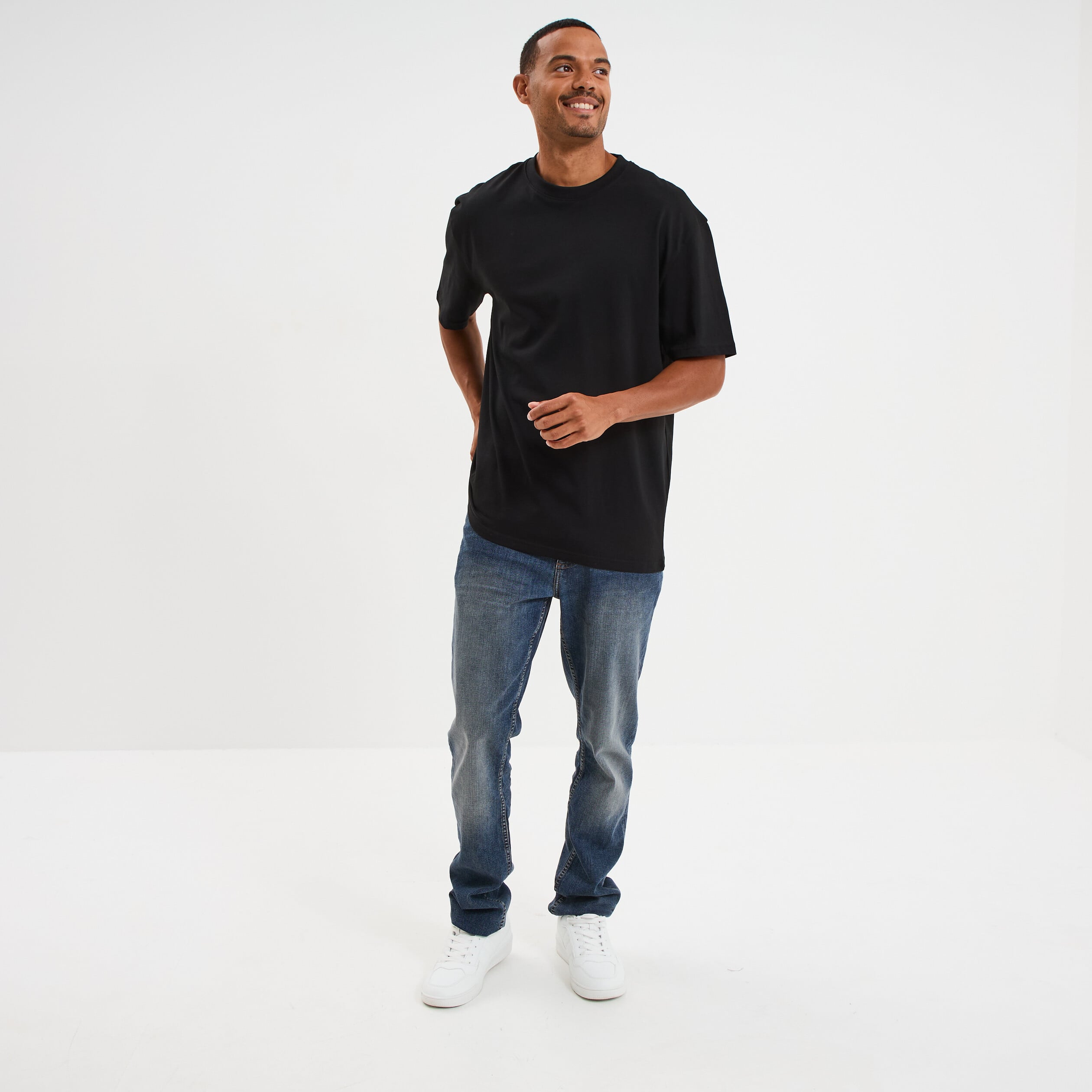 T-shirt col rond coupe relax coton &eacute;pais noir homme
